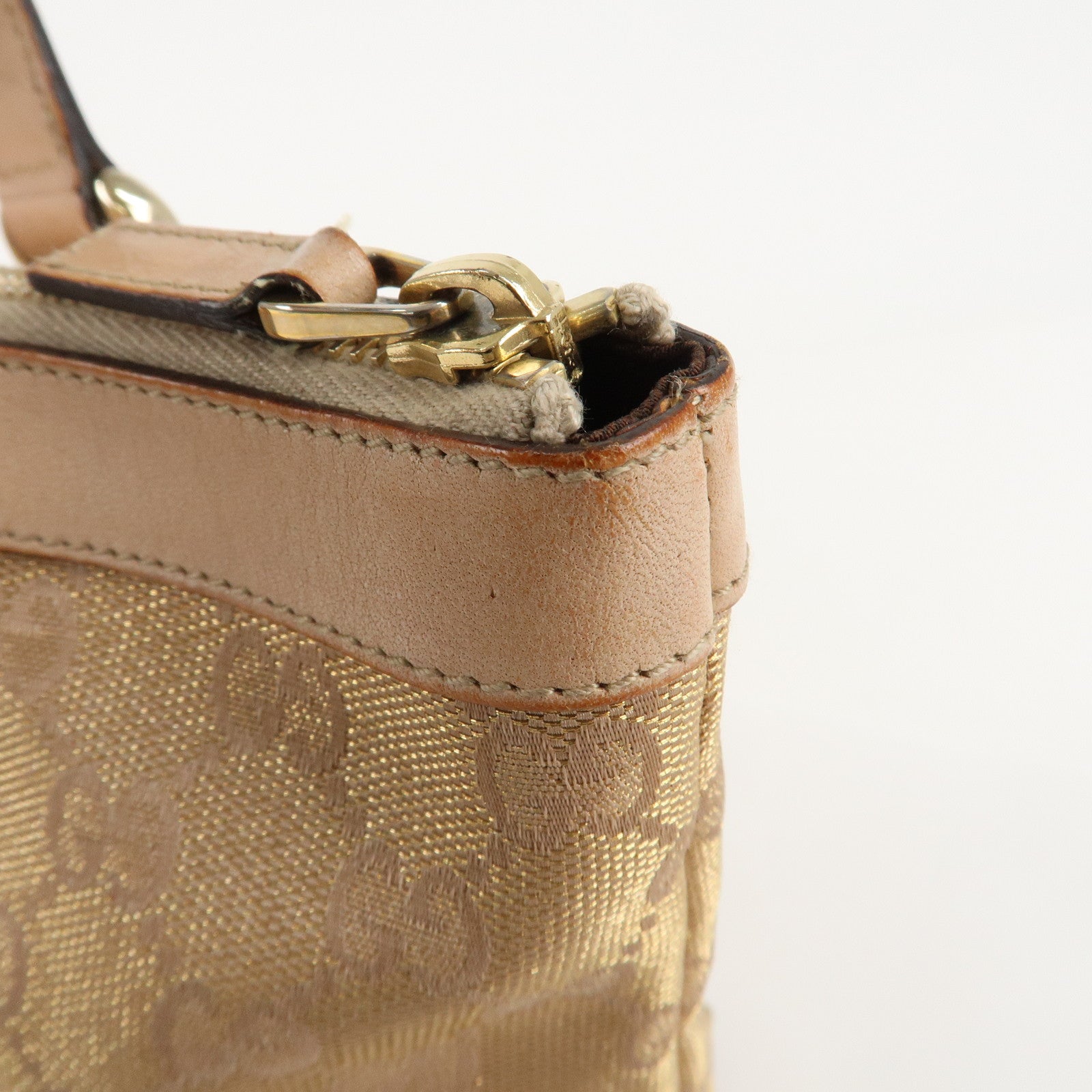 GUCCI Abbey Line GG Canvas Leather Tote Bag Pink White 141470 Used