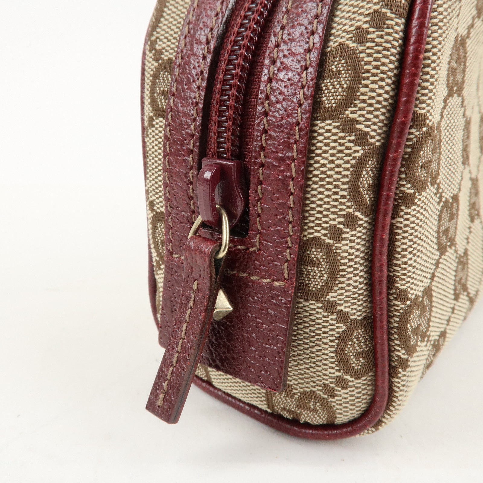 GUCCI GG Canvas Cosmetic Pouch Beige Bordeaux 120978 Used