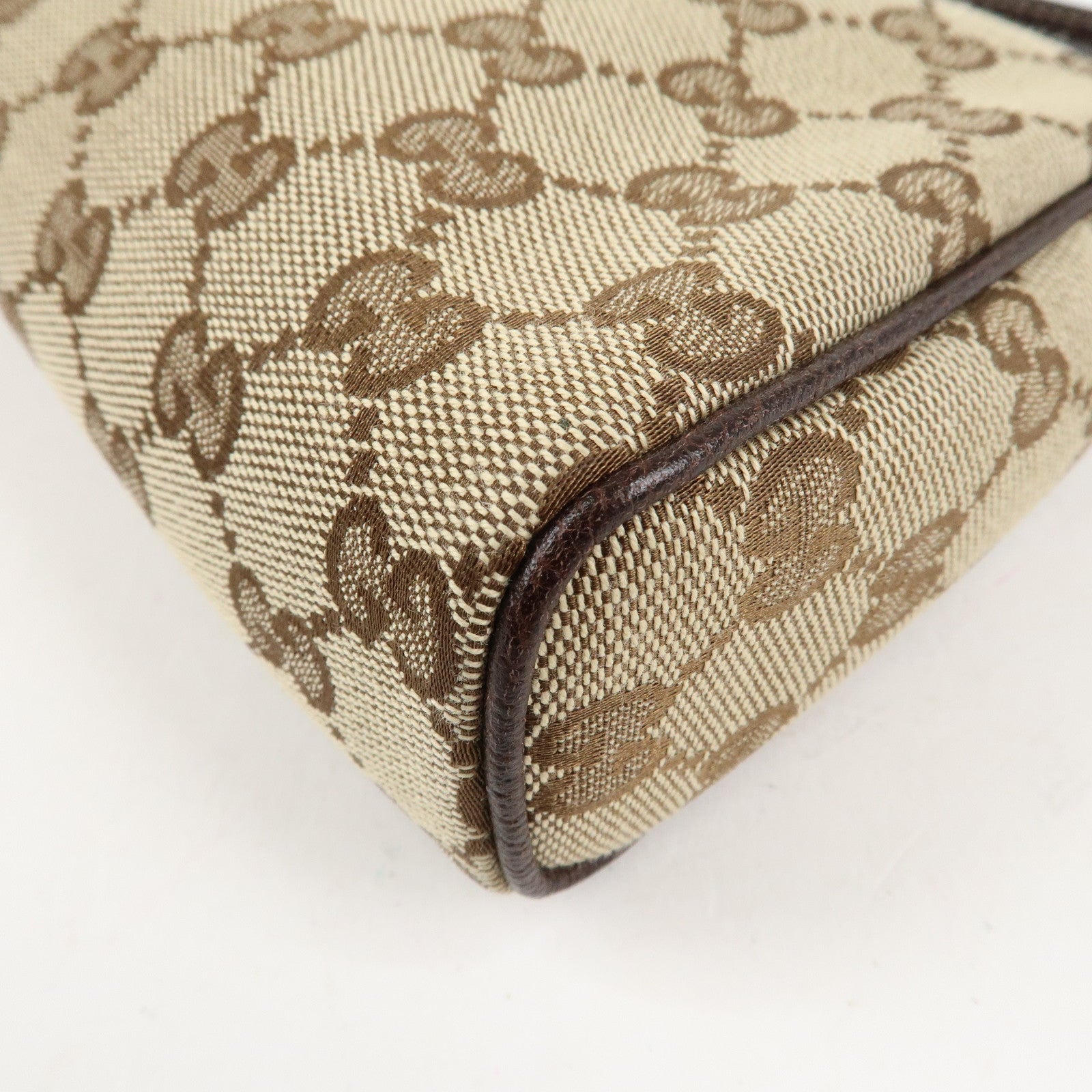 GUCCI Abbey GG Canvas Leather Shoulder Bag Beige Dark Brown 145750 Used