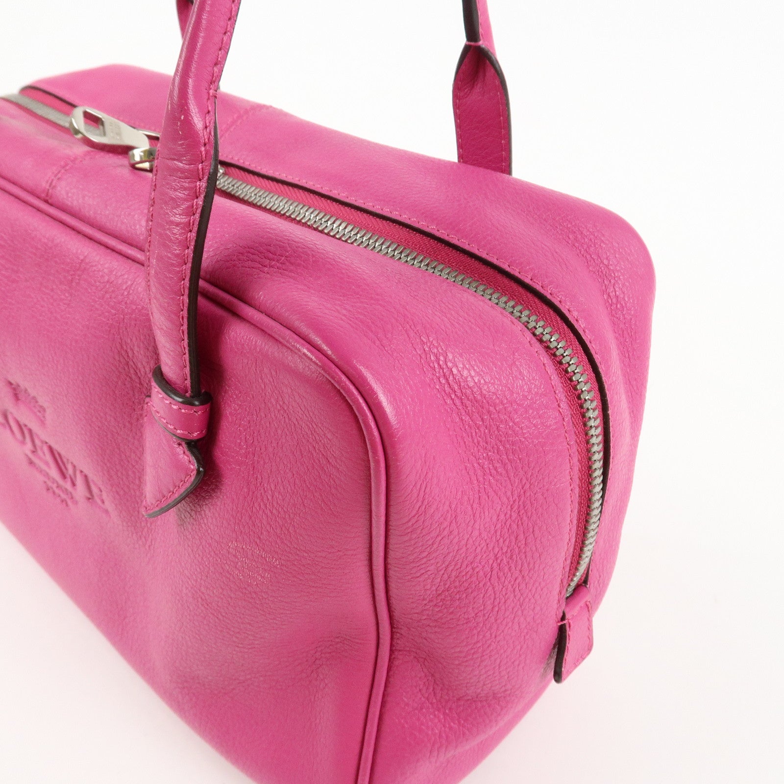LOEWE Leather Herritage Mini Boston Bag Hand Bag Pink Used