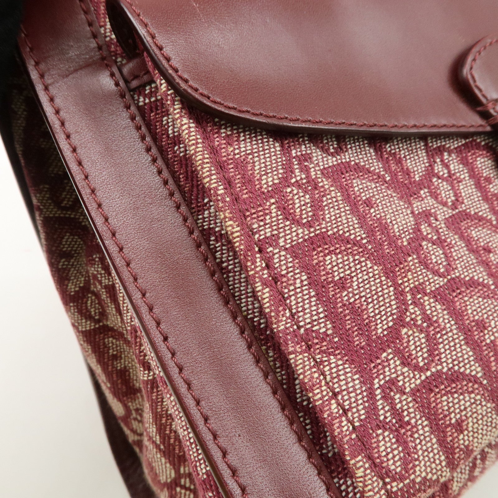 Christian Dior Trotter Canvas Leather Tote Bag Hand Bag Bordeaux Used