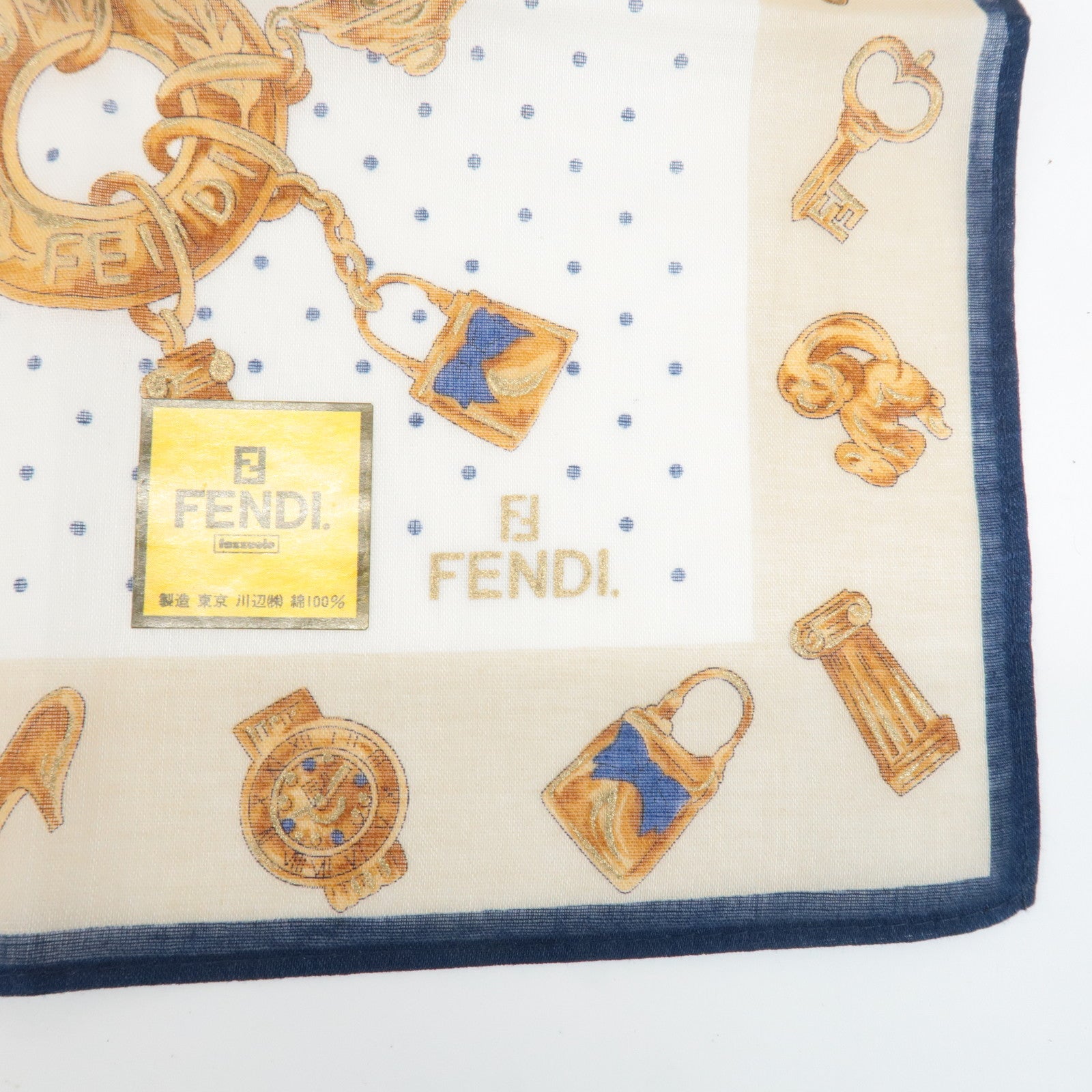 FENDI Set of 5 Cotton 100% Handkerchief Pink Navy Red White Used