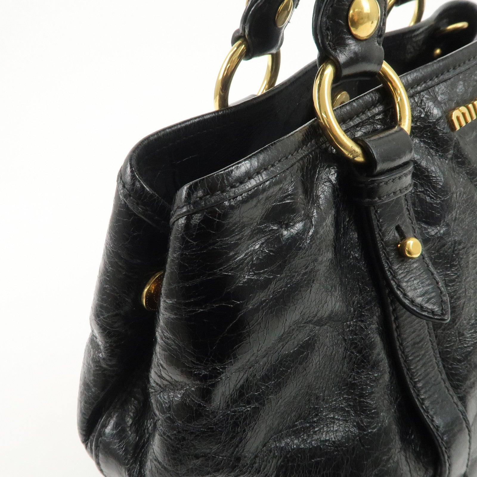 MIU MIU Leather 2Way Bag Hand Bag Shoulder Bag Black RN0685 Used