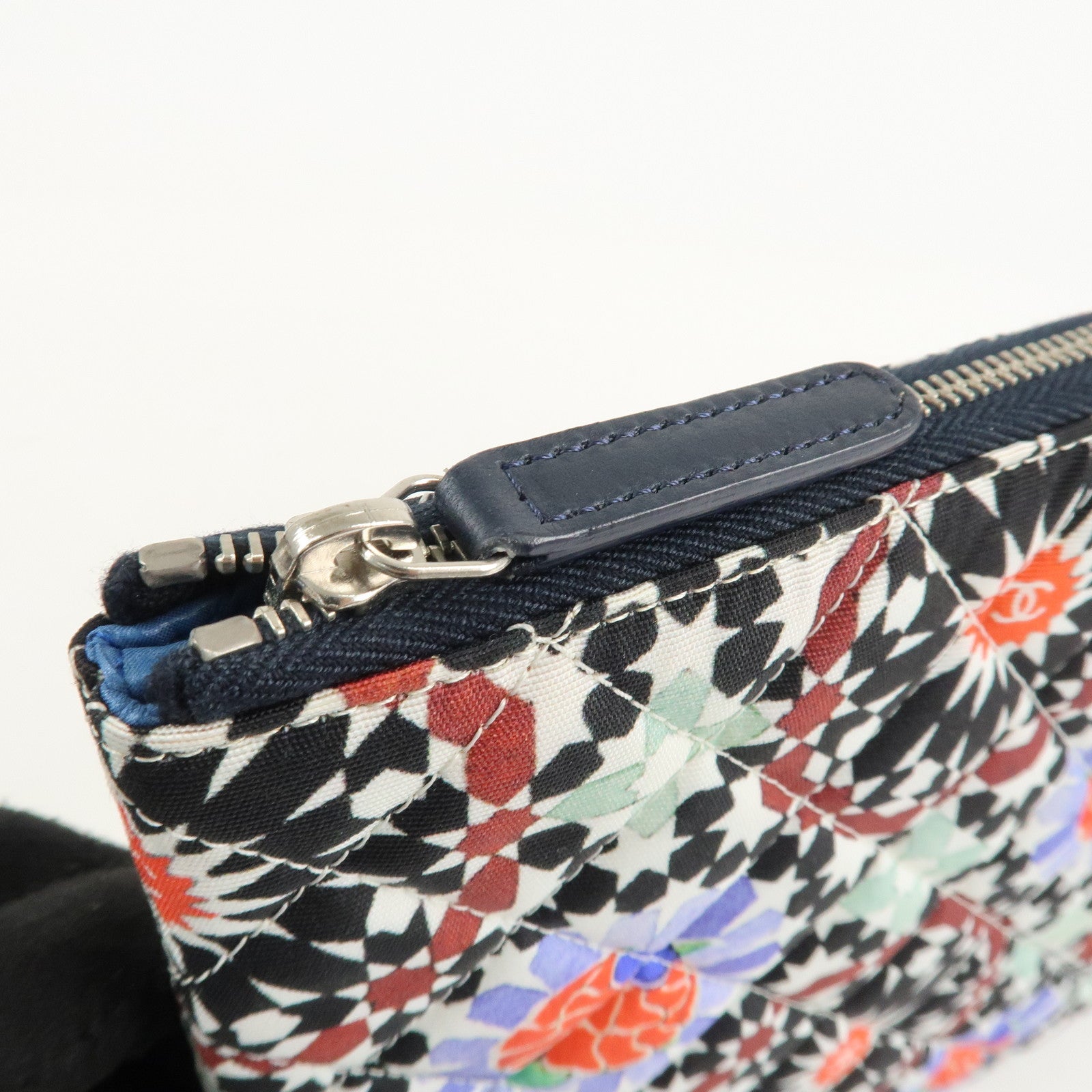 CHANEL COCO Mark Canvas Quilting Flower Print Clutch Bag A82074 Used