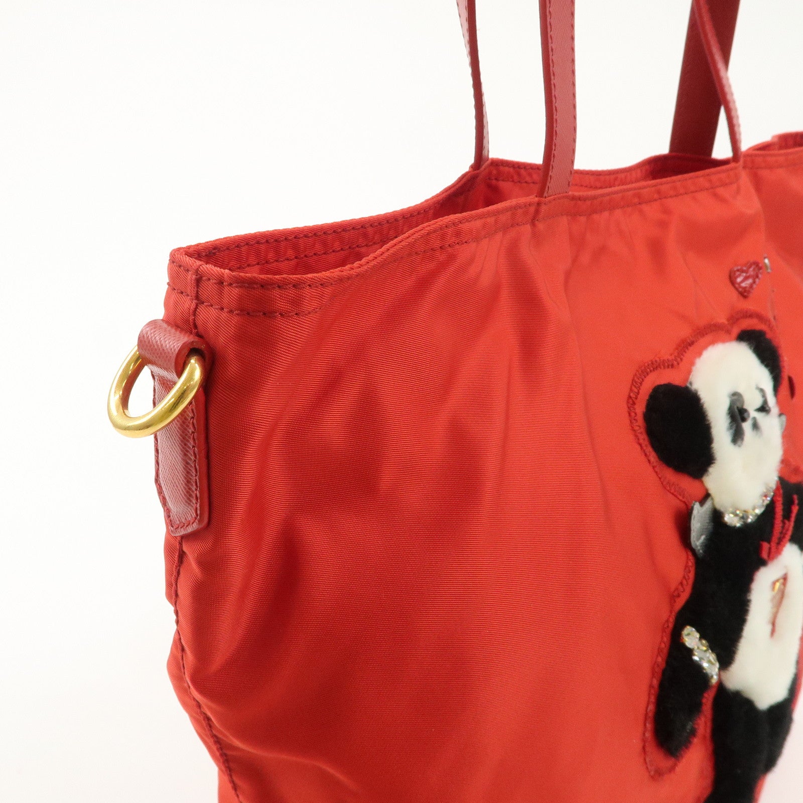 AuthenticPRADA Nylon Leaather Panda Tote Bag Shoudler Bag Red BR4249 Used