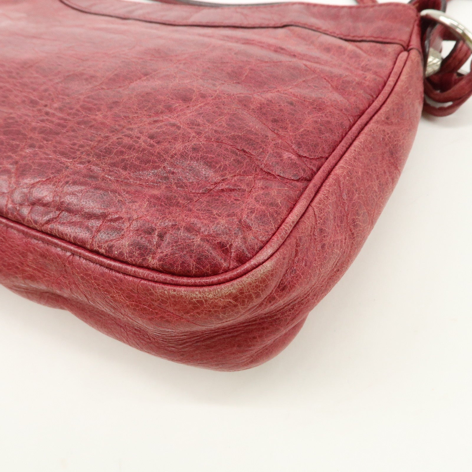 BALENCIAGA The Giant Hip Leather Shoulder Bag Hand Bag Wine Used