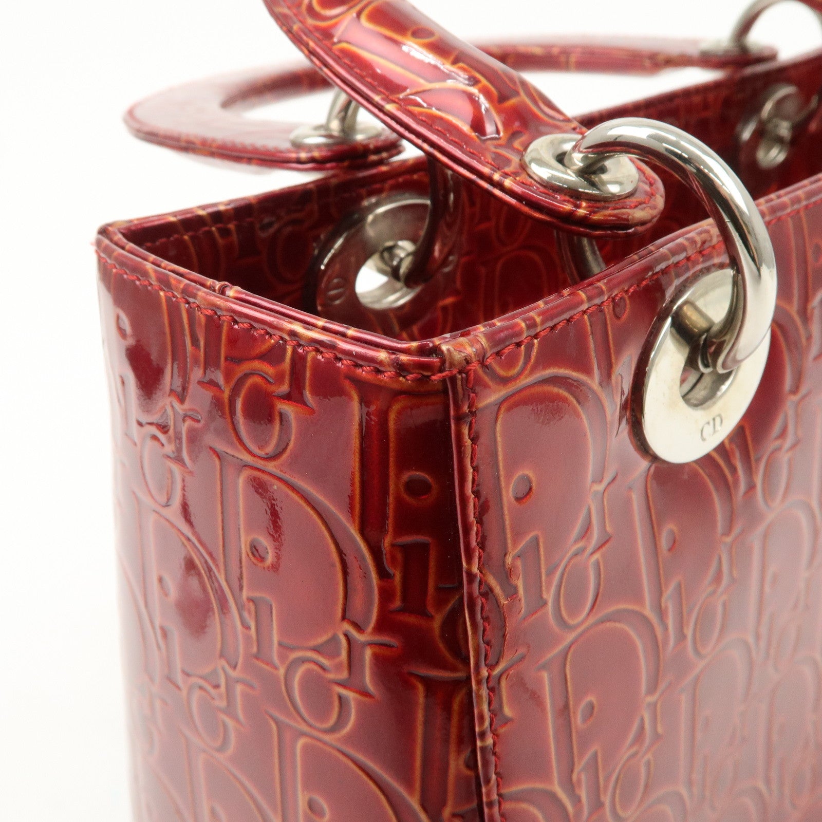 Christian Dior Trotter Lady Dior Patent Leather Hand Bag MA-0091 Used