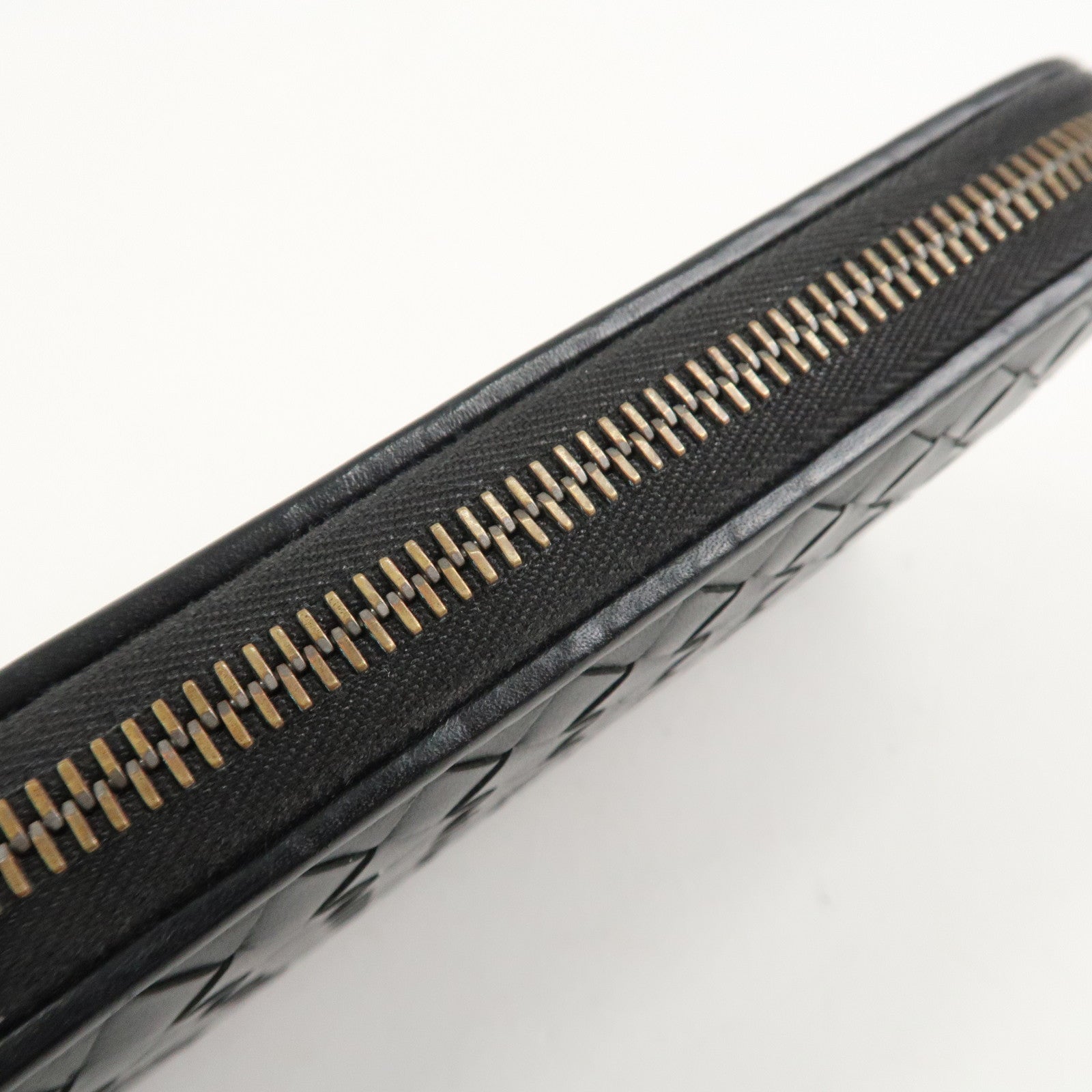 BOTTEGA VENETA Intrecciato Leather Zippy Around Long Wallet Black Used