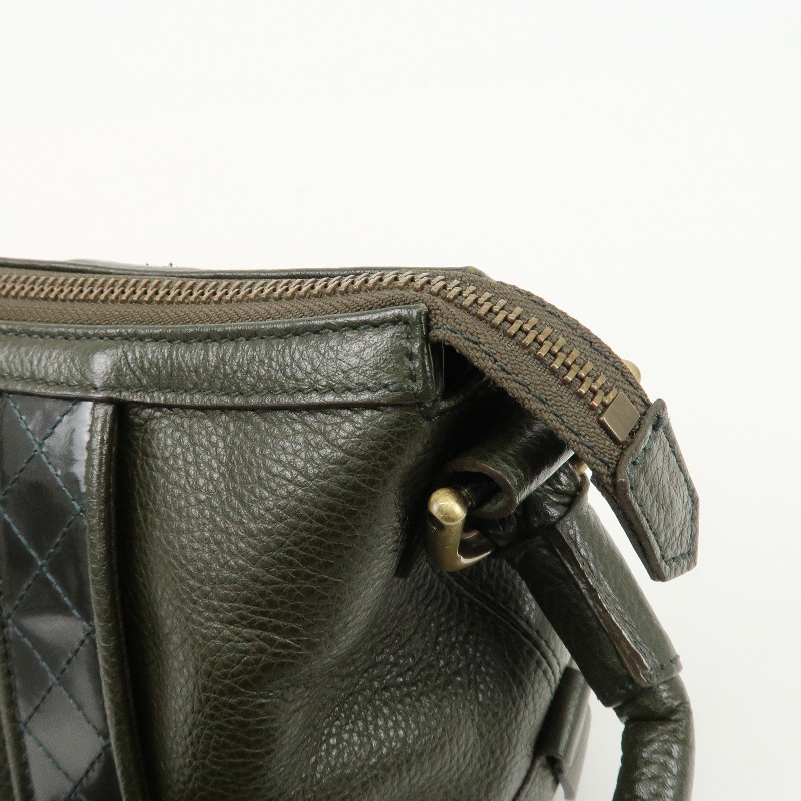 BURBERRY Leather Shoulder Bag Hand Bag Khaki Used