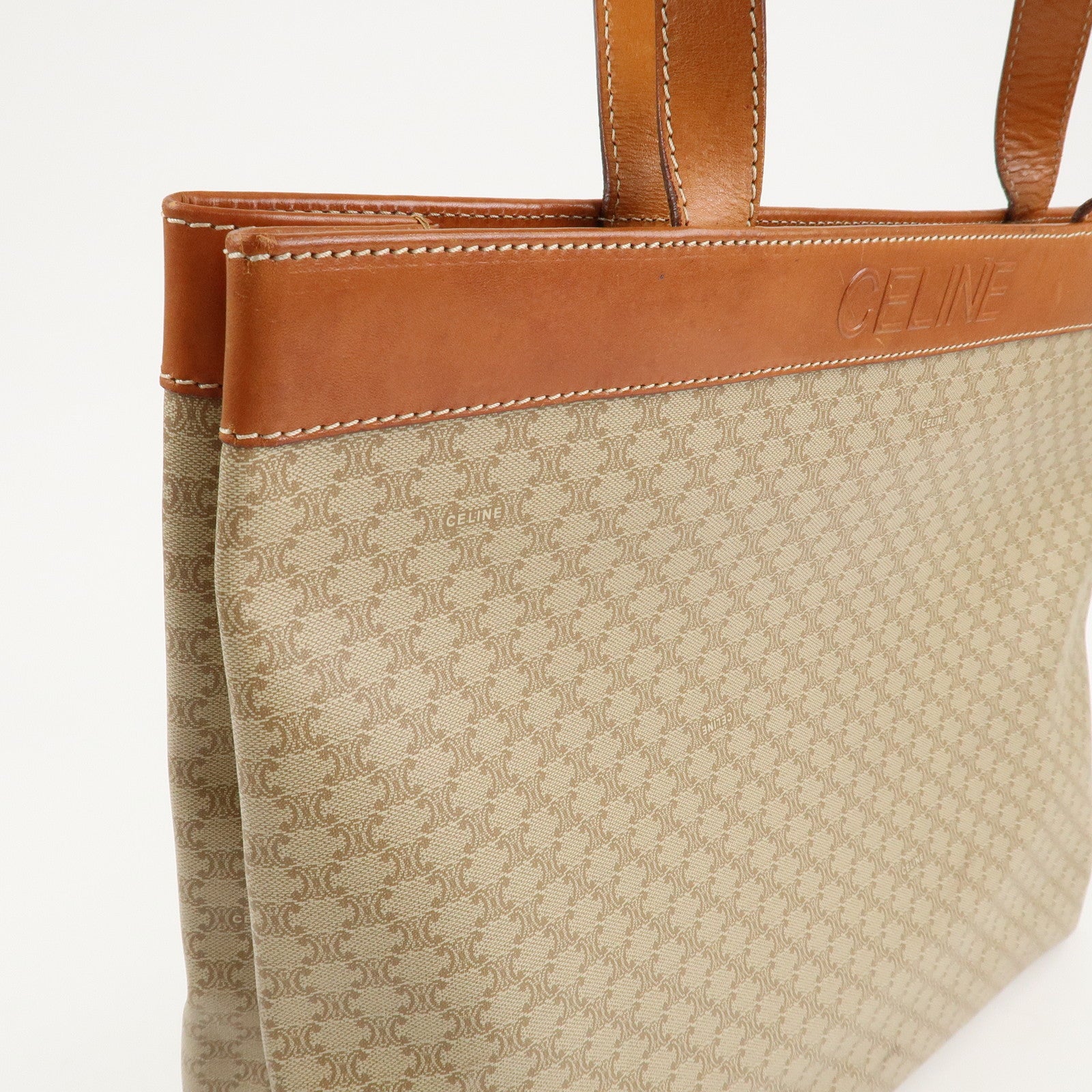 CELINE Macadam PVC Leather Tote Bag Shoulder Bag Beige Brown Used