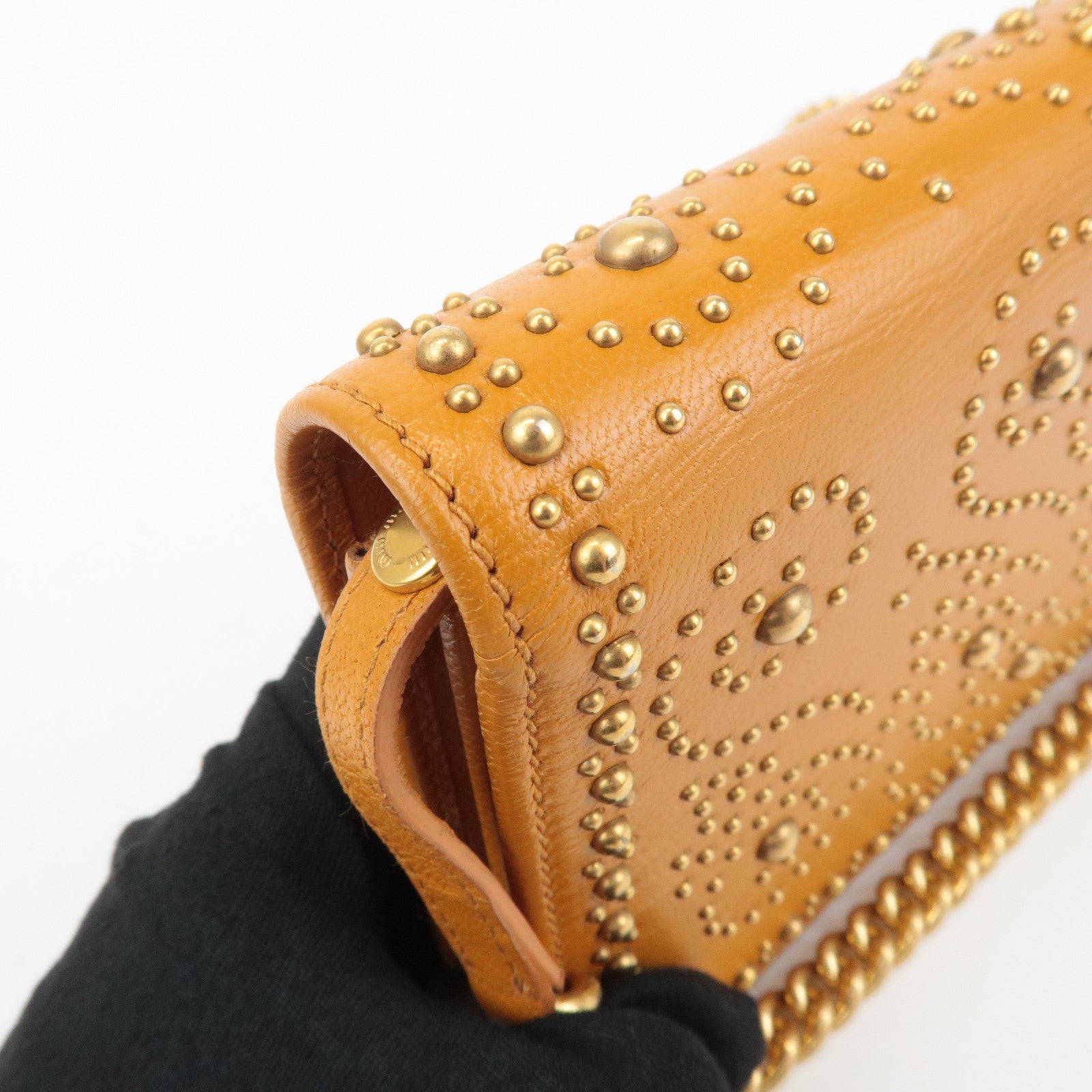 MIU MIU Leather Studs Chain Wallet Shoulder Bag Brown 5BP006 Used