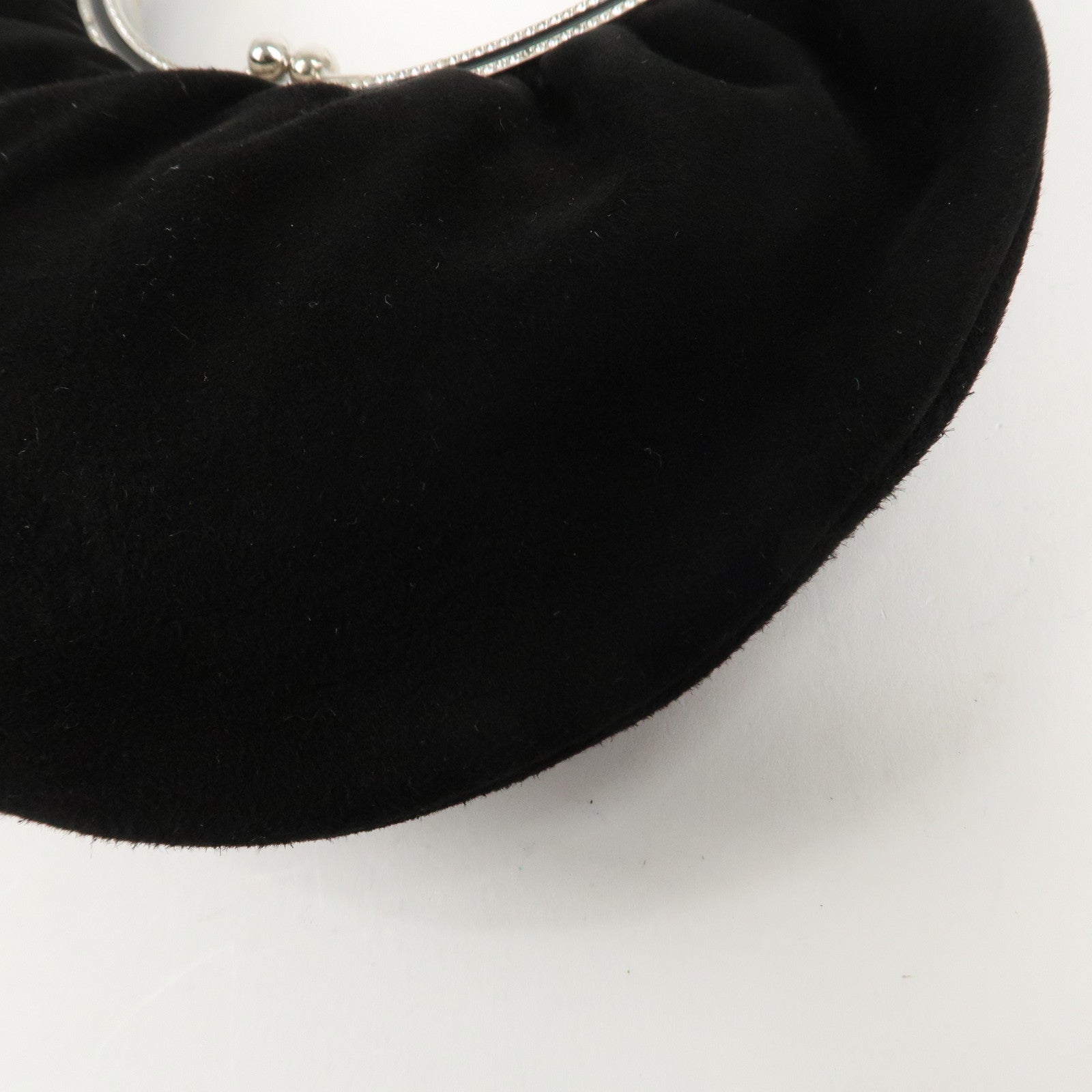 VALENTINO Suede Satin One-Handle Bijou Hand Bag Black Used
