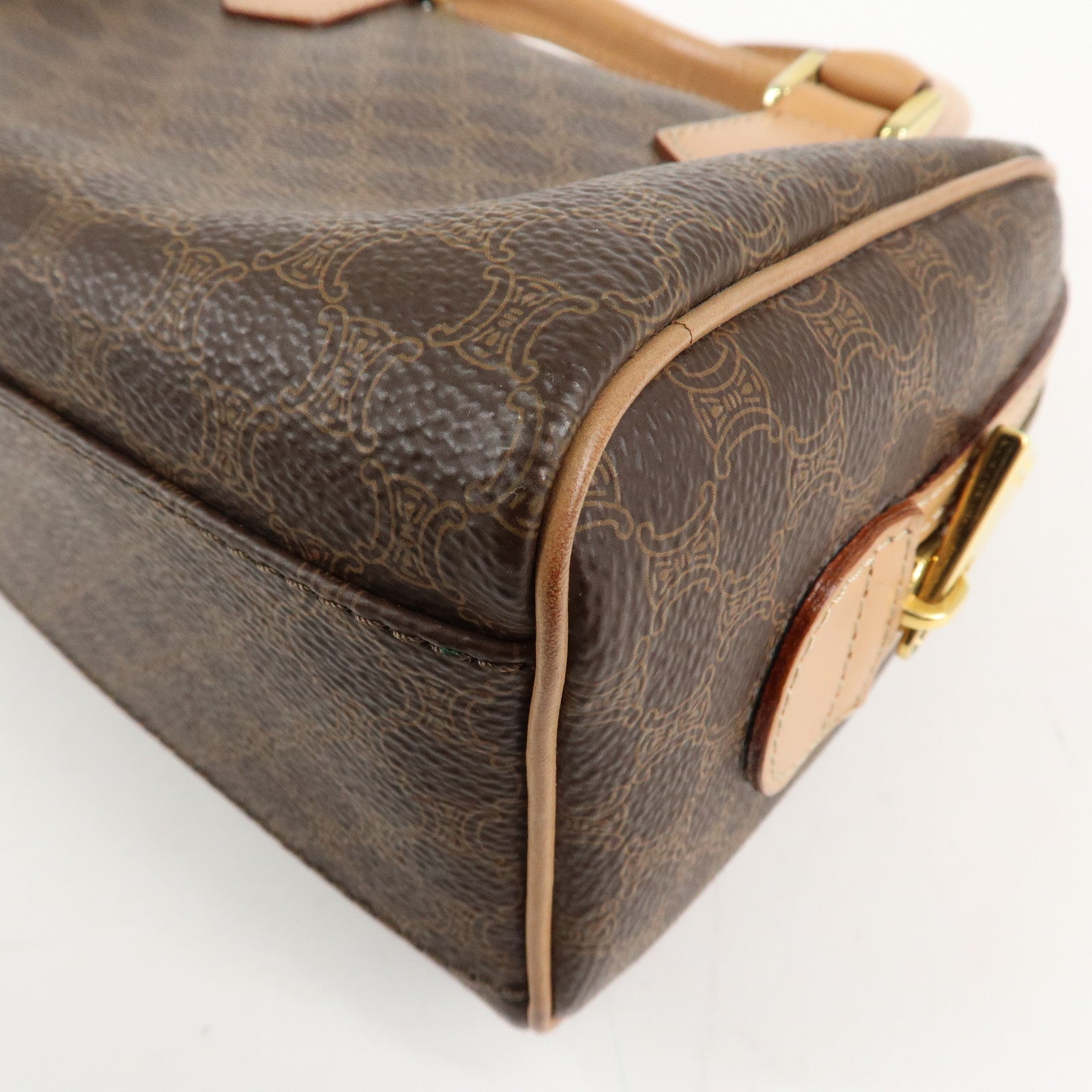 CELINE Macadam PVC Leather 2 Way Boston Bag Hand Bag Brown Used