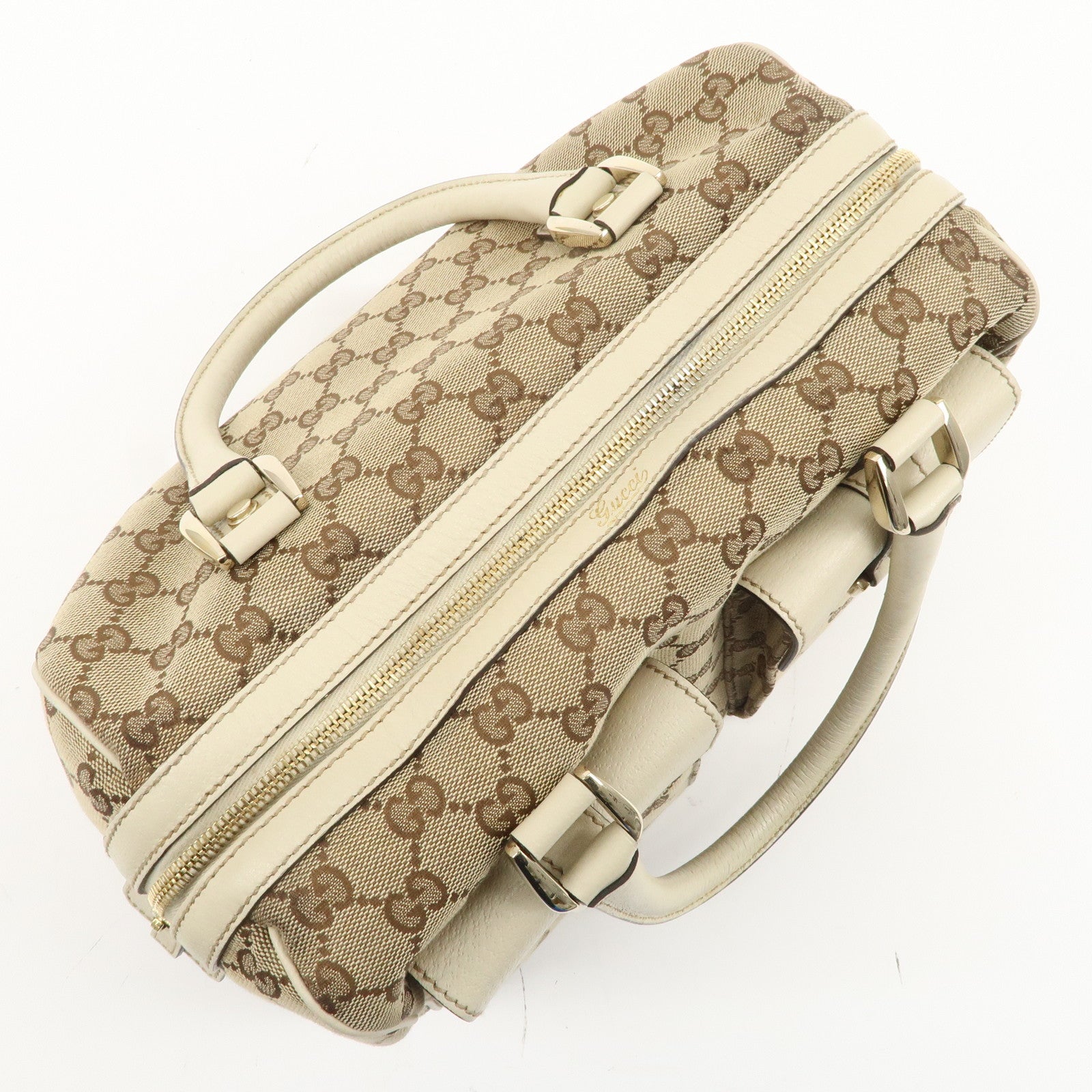 GUCCI Abbey GG Canvas Leather Mini Boston Bag Beige Ivory 153026 Used