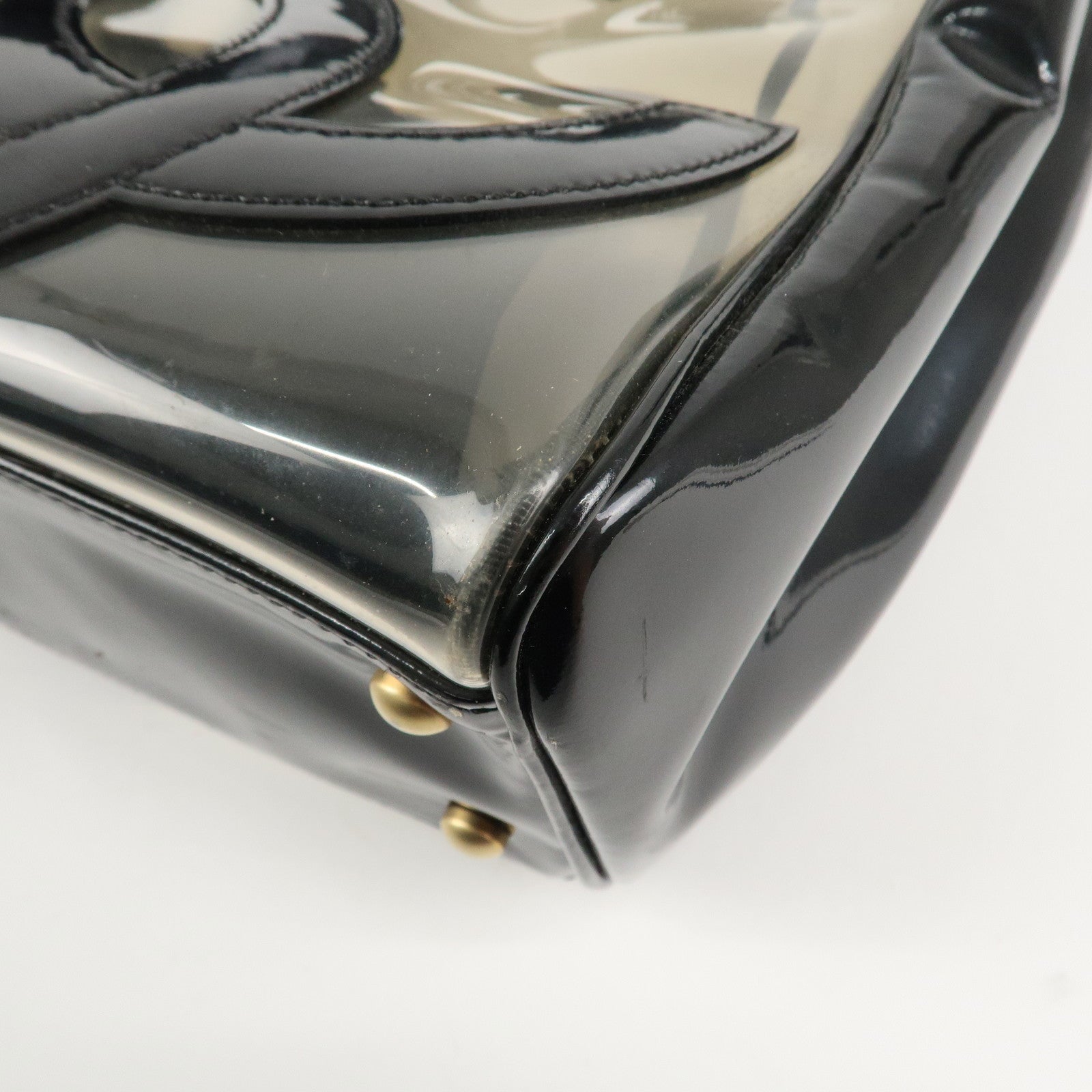 CHANEL PVC Patent Leather Vinyl Triple COCO Mark Tote Bag Black Used