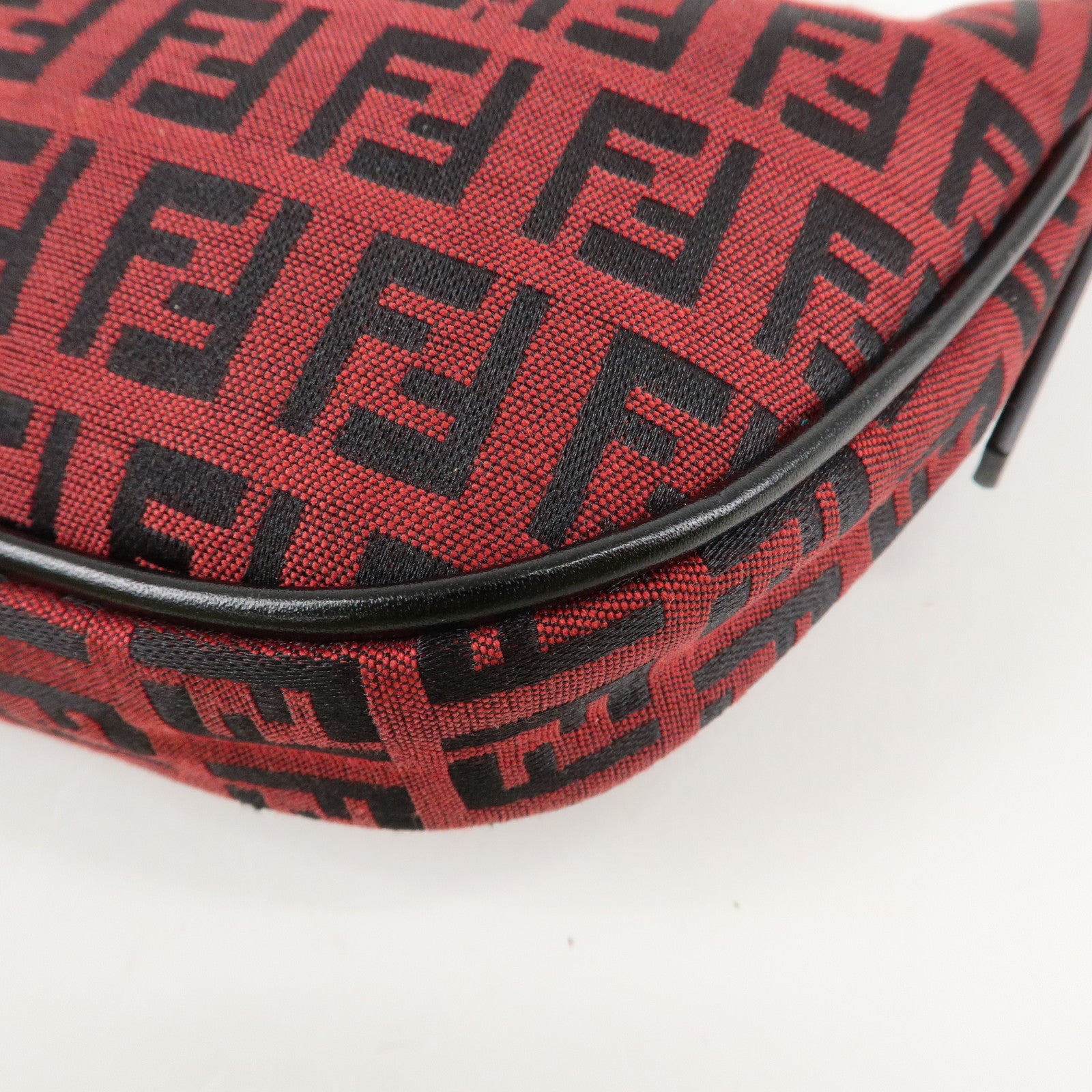 FENDI Zucchino Canvas Leather Accessory Pouch Hand Bag Black Red Used