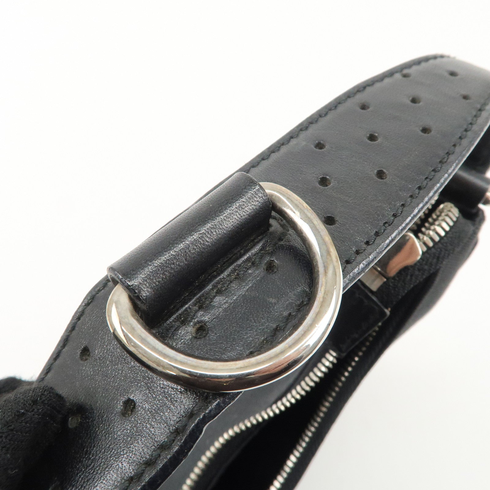 GUCCI Interlocking G Canvas Leather One Shoulder Bag Black 114869 Used