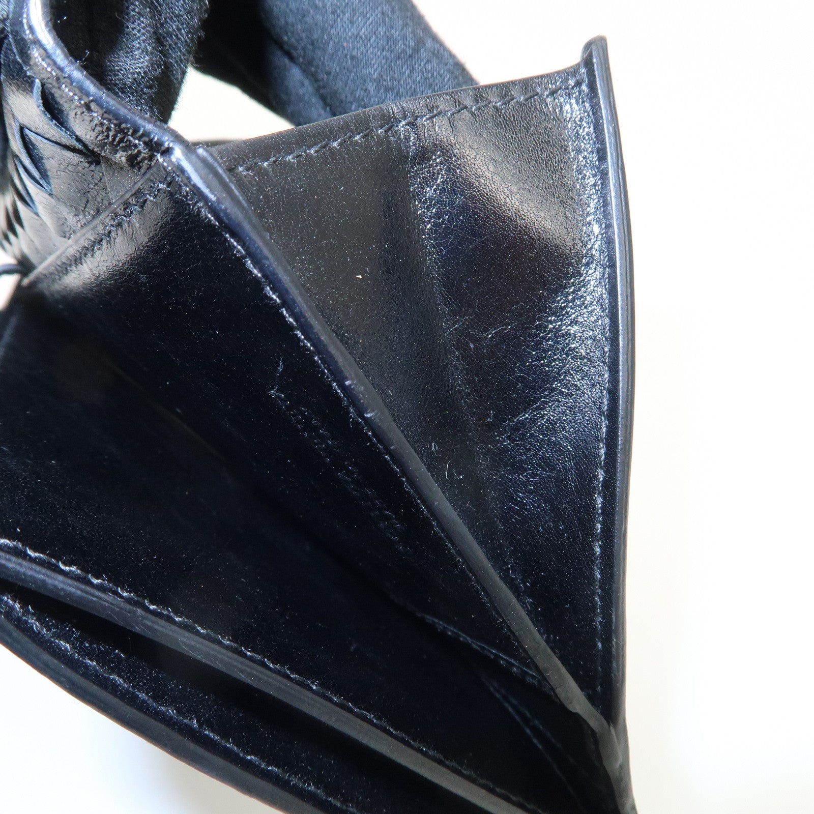 BOTTEGA VENETA Intrecciato Leather W Hook Bifold Wallet Black Used