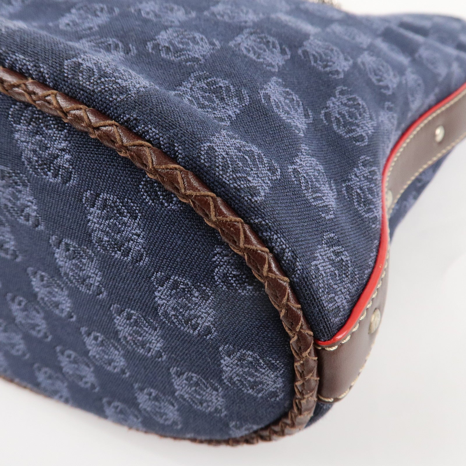 LOEWE Anagram Canvas Leather Chain Tote Bag Shoulder Bag Blue Used