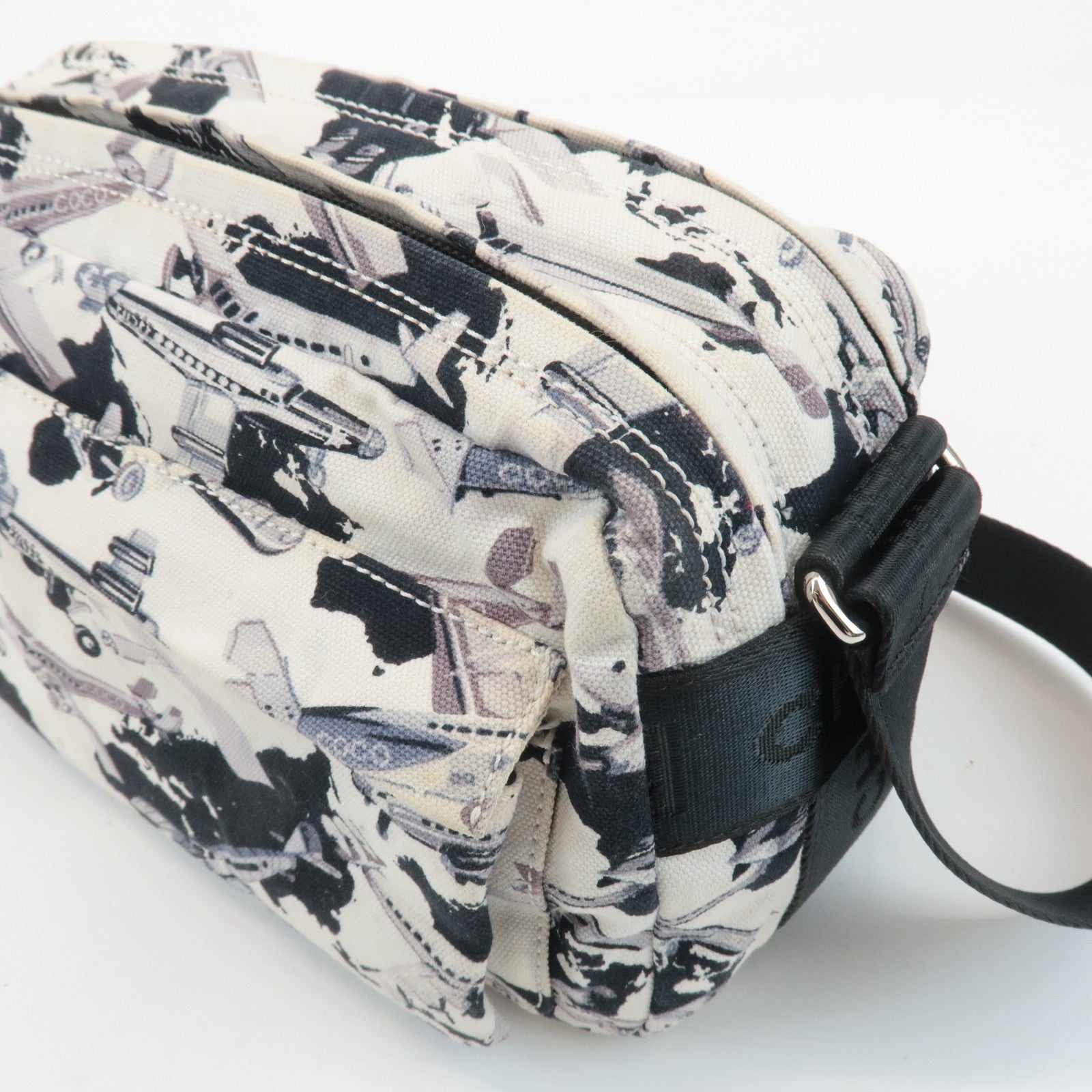 CHANEL Airline Canvas Leather Shoulder Bag Airplane Pattern Used