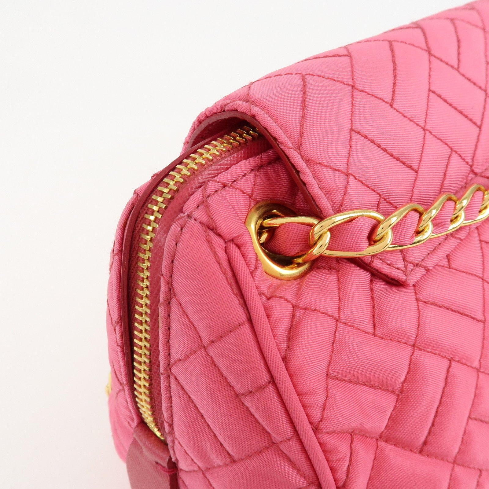 PRADA Nylon Leather Chain Shoulder Bag Pink BR4965 Used