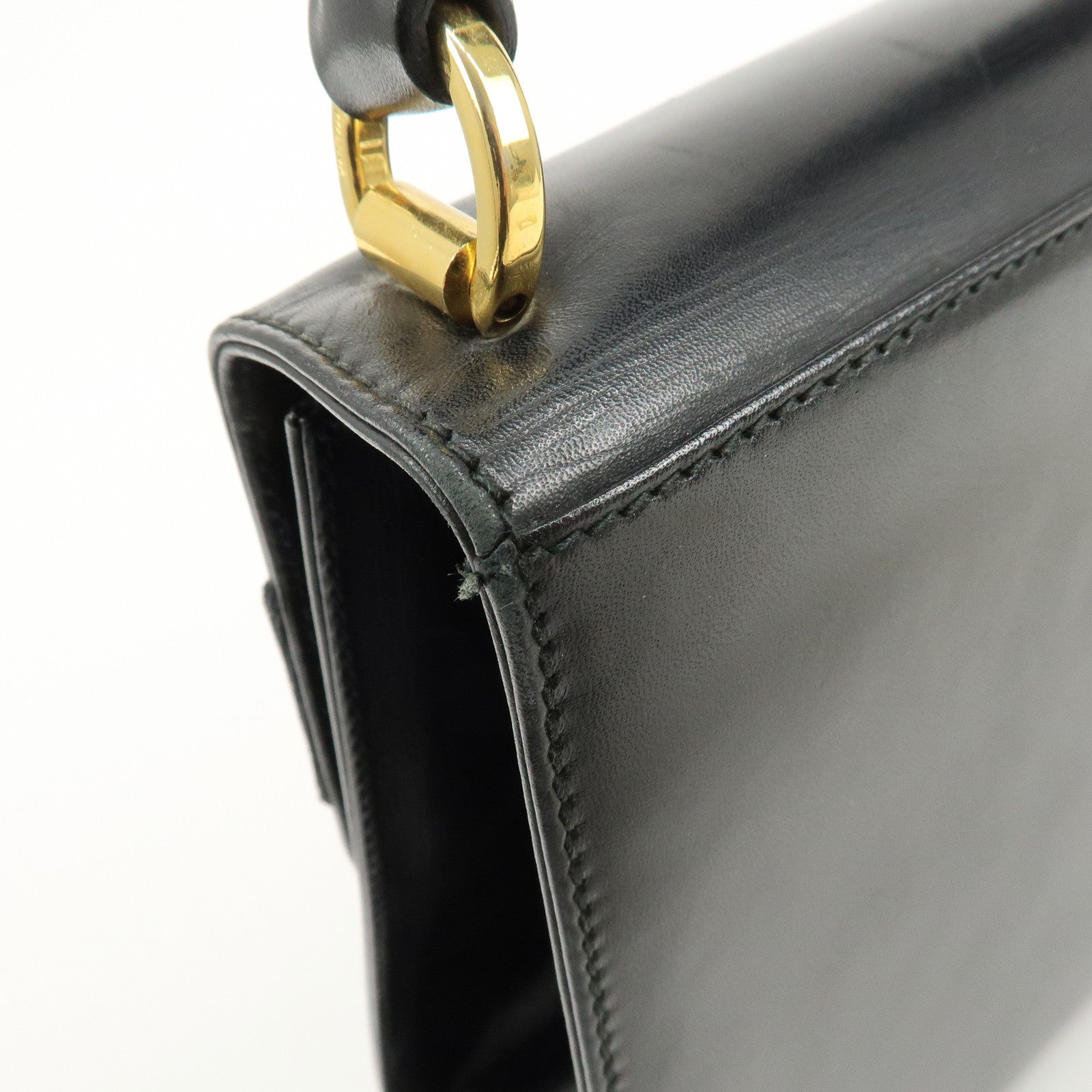 Ferragamo Vara Ribbon Leather Small Hand Bag Black Used