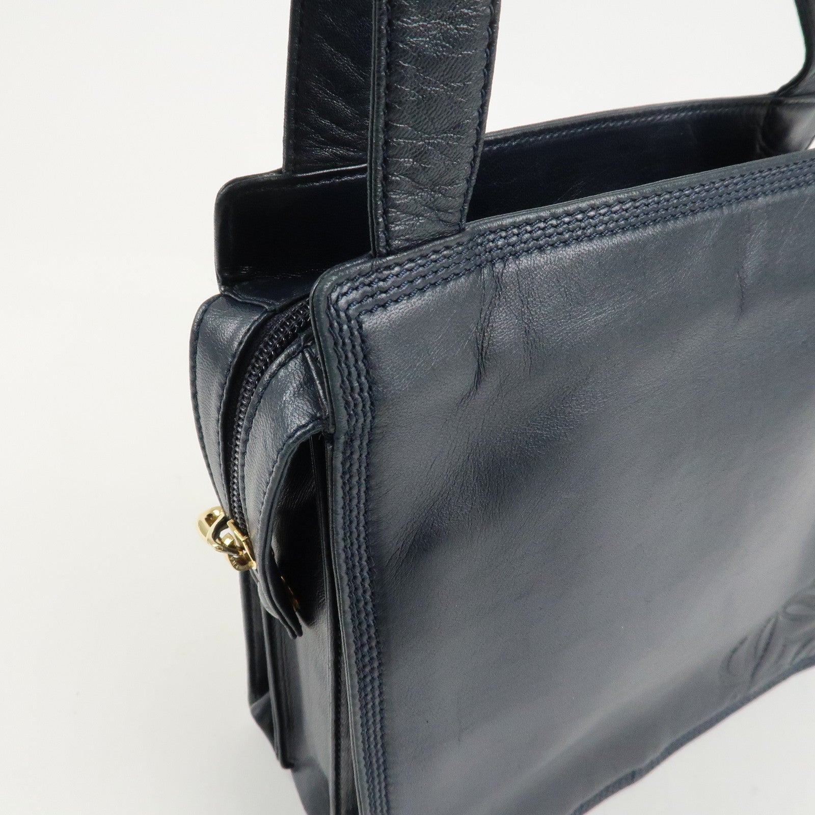 LOEWE Anagram Leather Shoulder Bag Navy Used