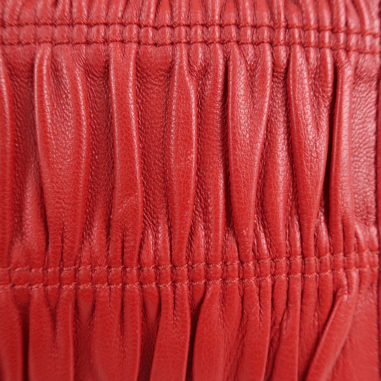 PRADA Logo Leather Bi-Fold Long Wallet Red Gold Hardware Used