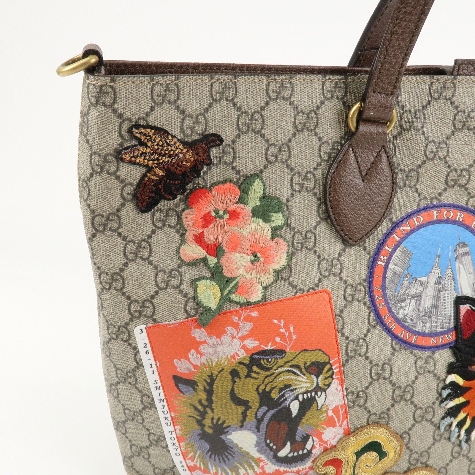 GUCCI GG Supreme Canvas Leather 2WAY Tote Bag Beige Brown 474085 Used