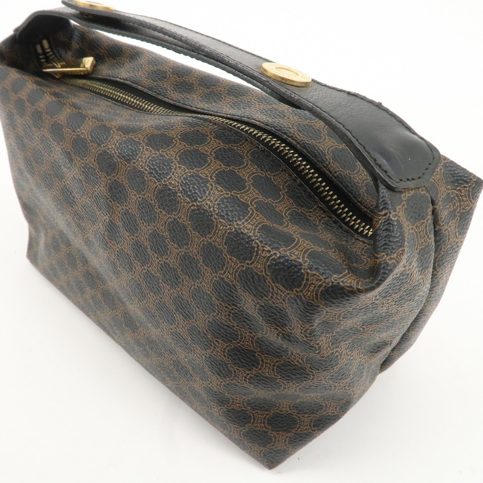 CELINE Macadam PVC Leather Hand Bag Black Brown Used