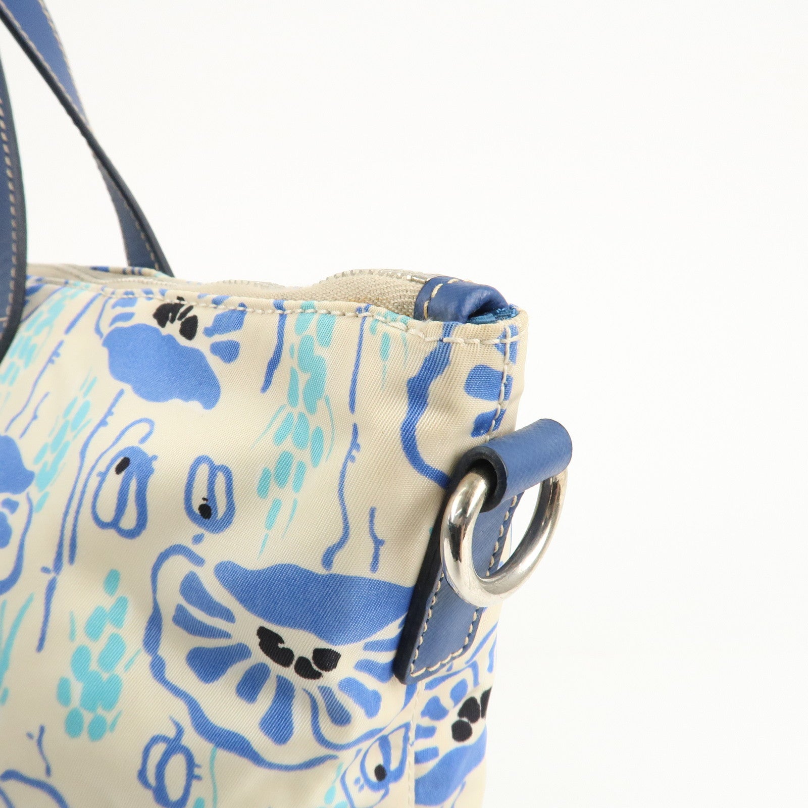 PRADA Nylon Leather 2Way Tote Bag White Blue Used