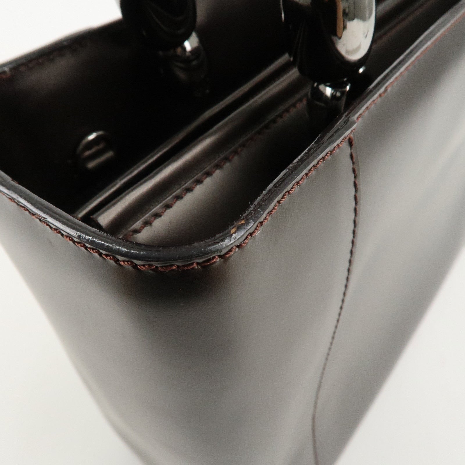 Christian Dior Maris Pearl Leather 2way Bag Hand Bag Dark Brown Used