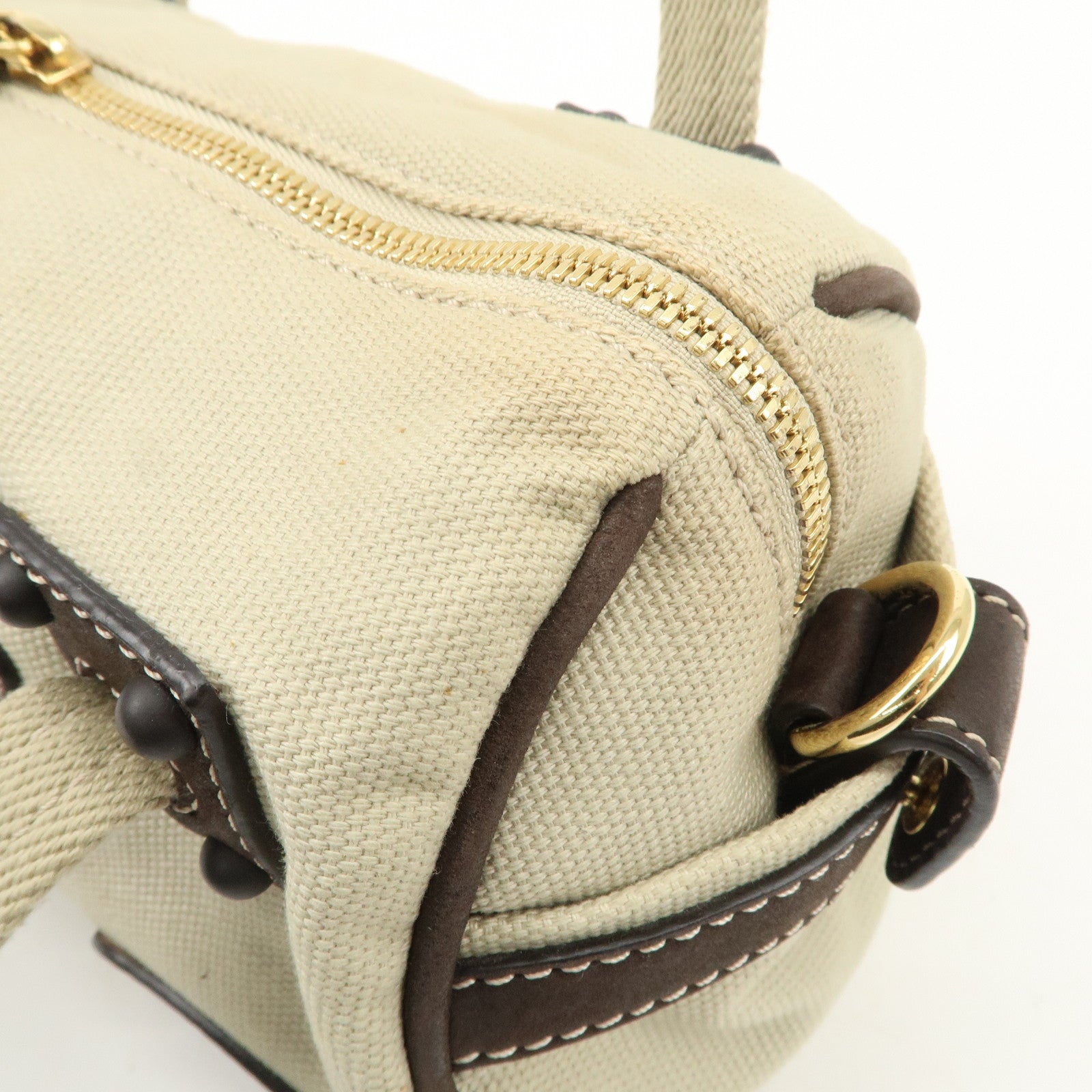 LOEWE Anagram Canvas Leather Mini Boston Bag Ivory Dark Brown Used