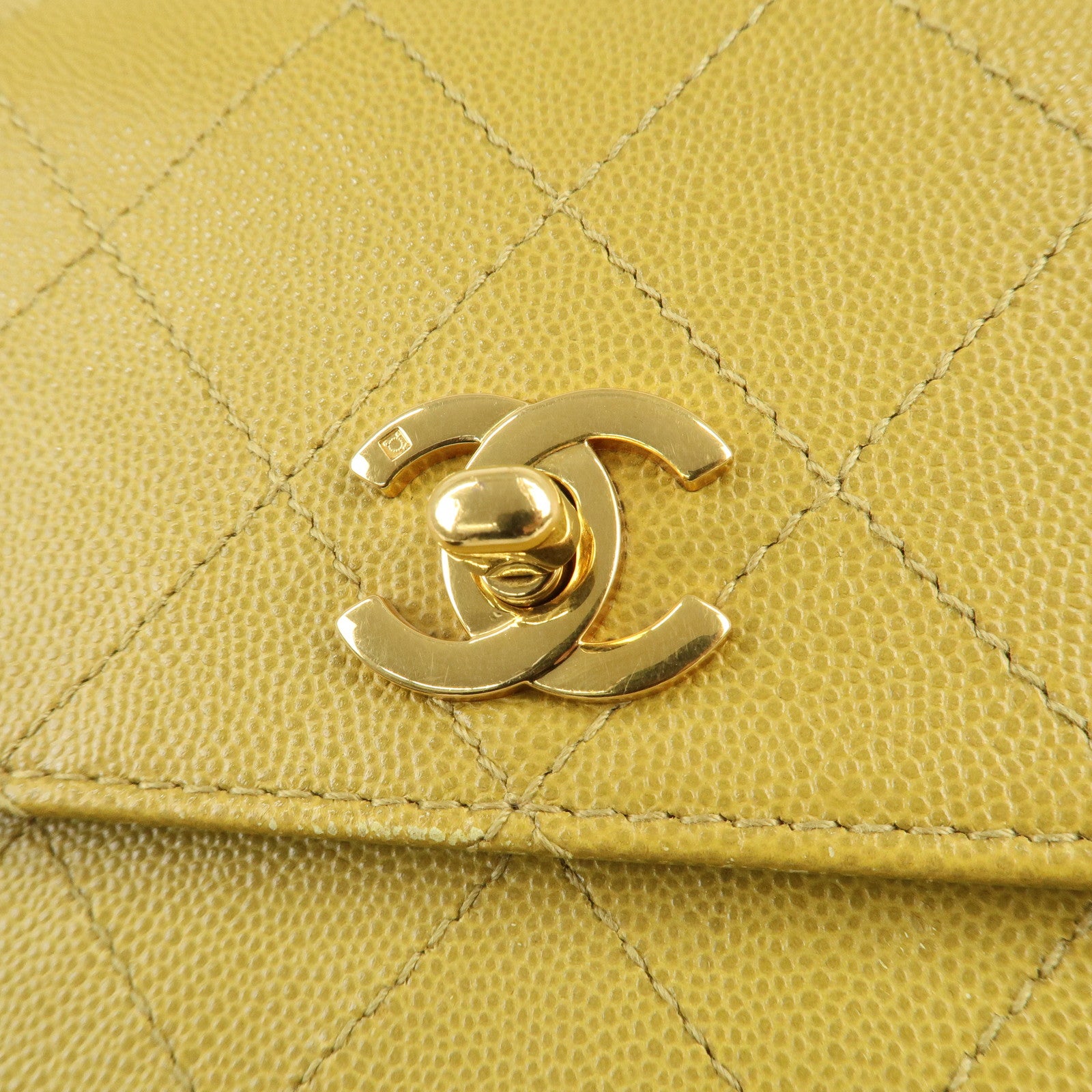 CHANEL Matelasse Caviar Skin Shoulder Bag Yellow Used