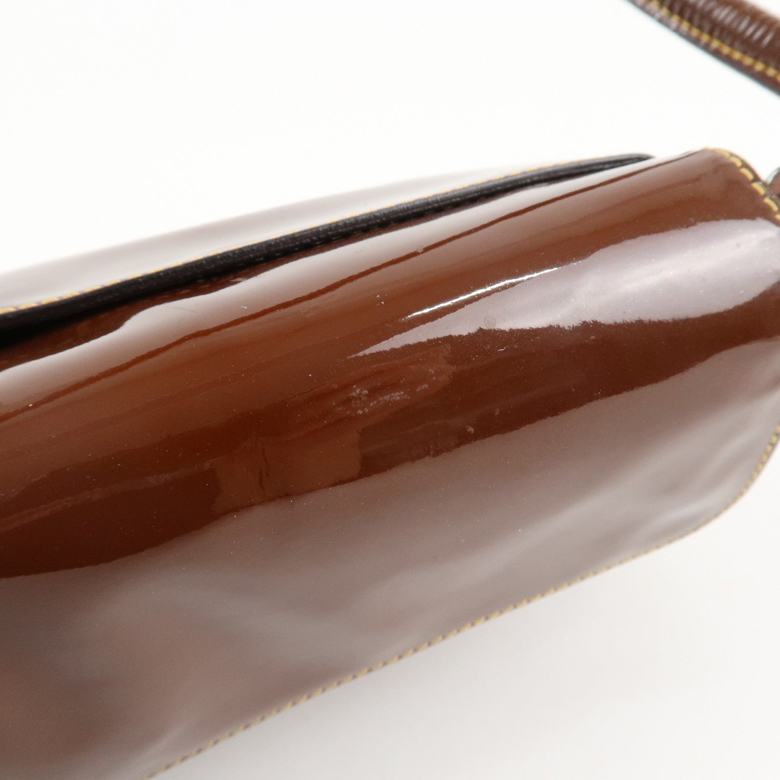 PRADA Patent Leather Shoulder Bag Brown Used