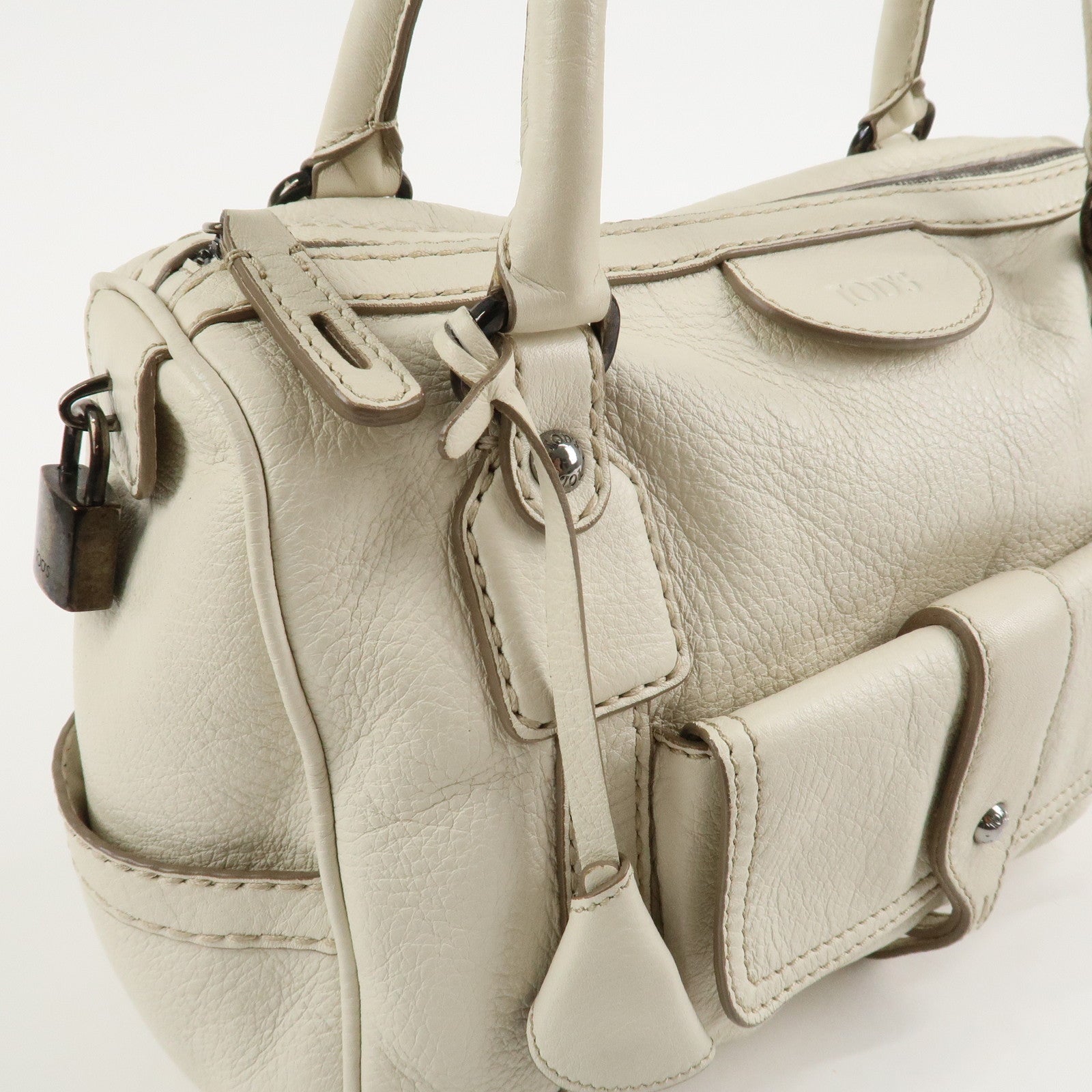 TOD'S Leather Shoulder Bag Hand Bag White Used