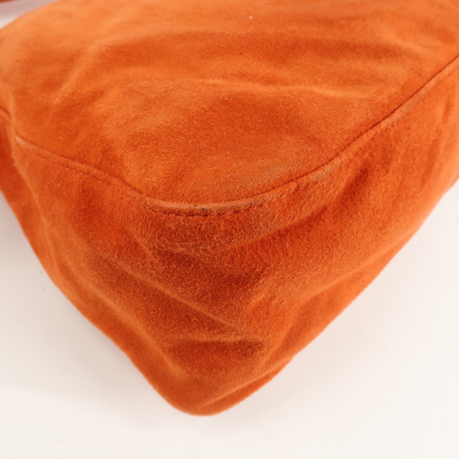 FENDI Mamma Baguette Suede Leather Shoulder Bag Orange 26325 Used
