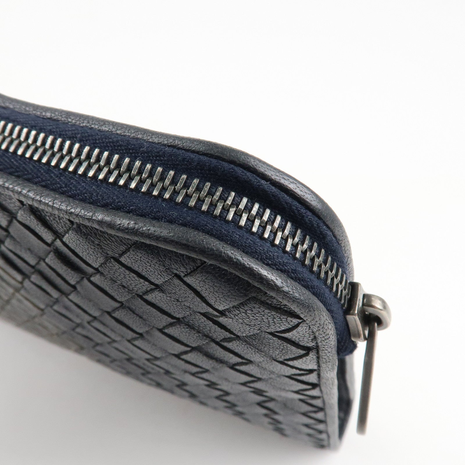 BOTTEGA VENETA Leather Clutch Bag Navy Gray Beige Used