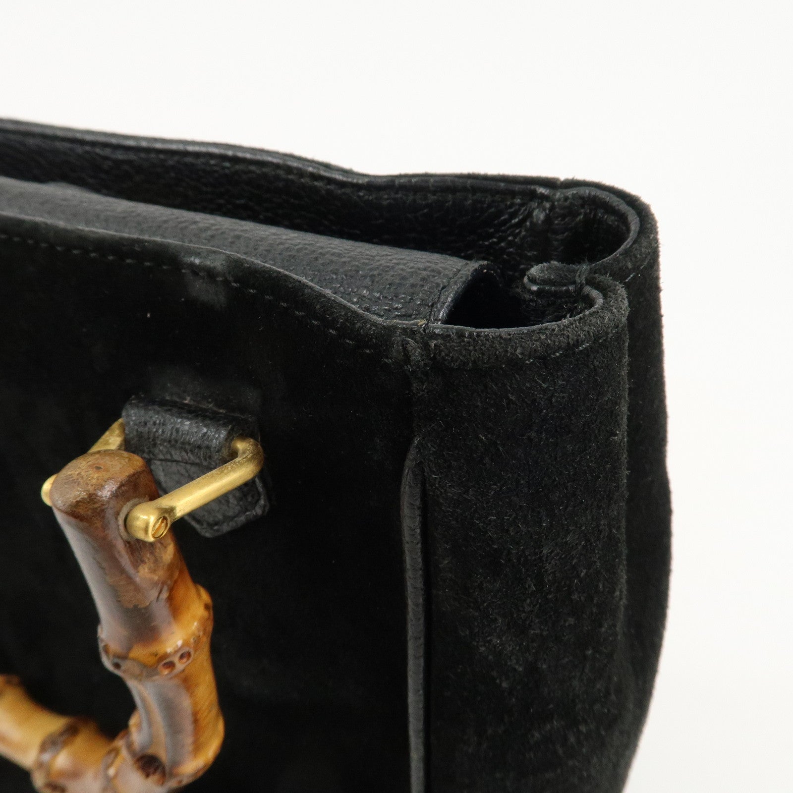 GUCCI Bamboo Suede Leather Hand Bag Black 000.122.0316 Used