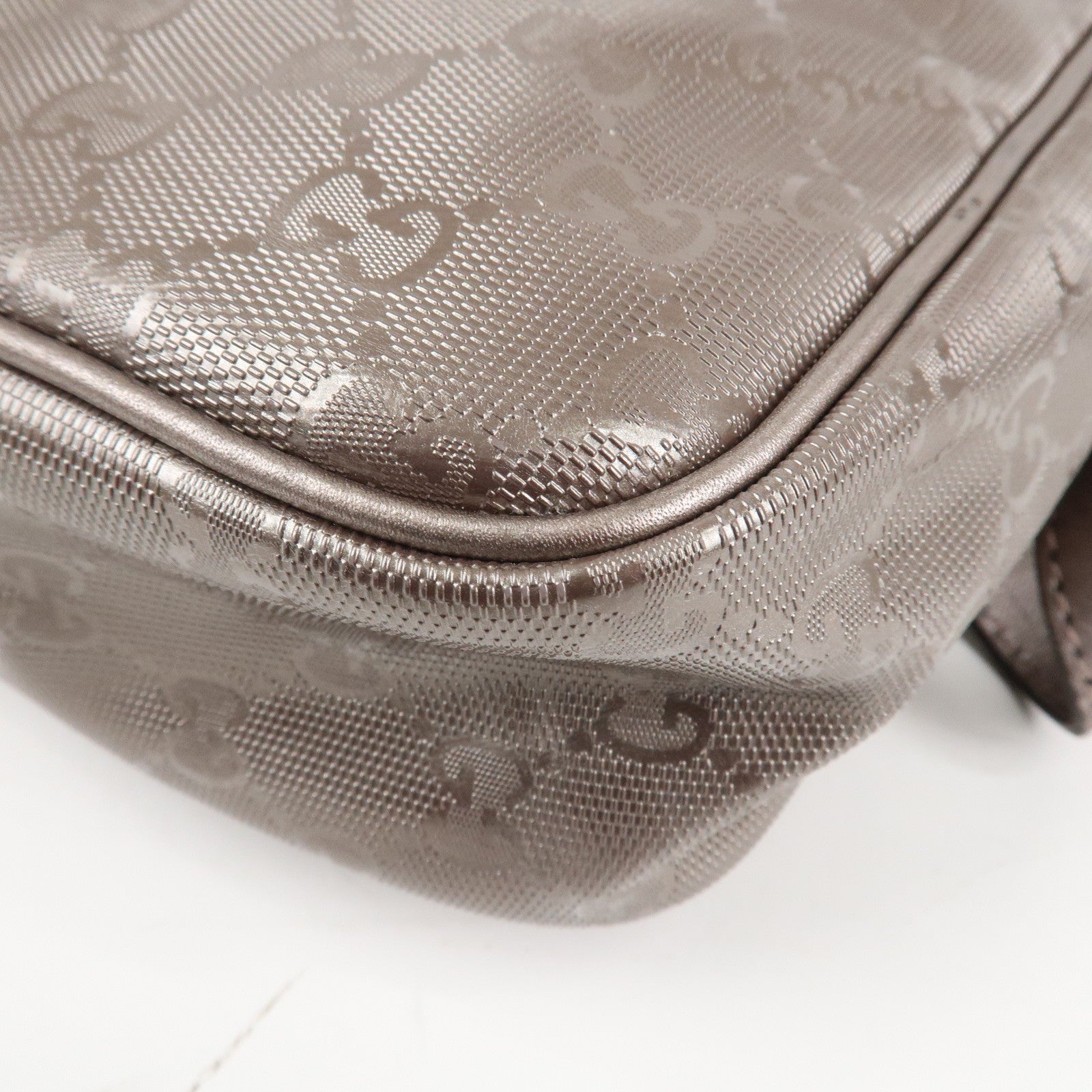 GUCCI GG Imprime PVC Leather Shoulder Bag Metallic Rose gold 233268 Used