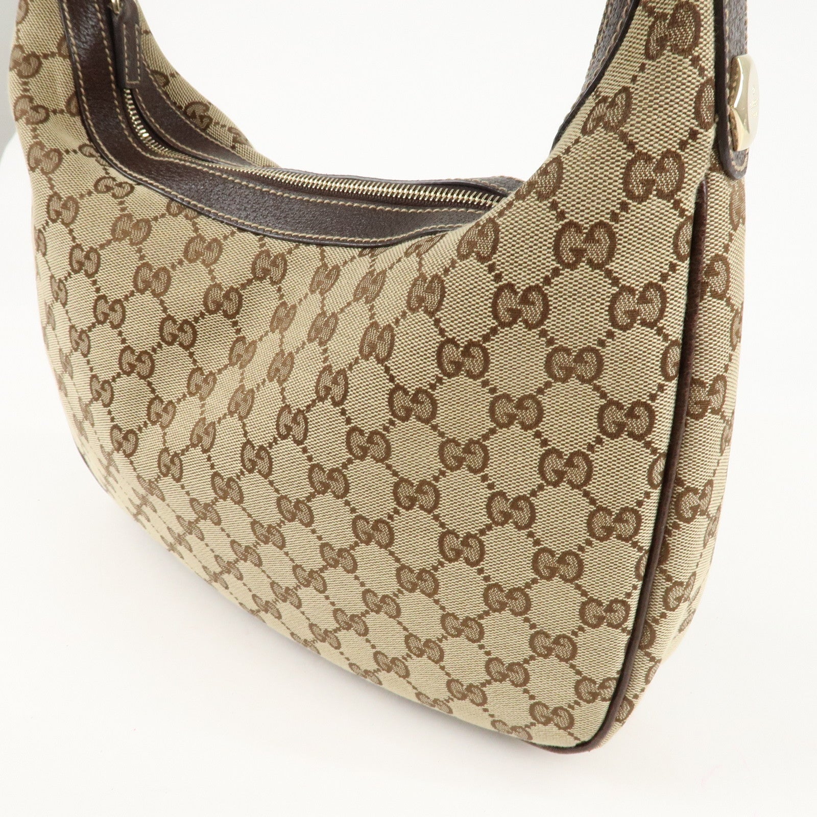 GUCCO GG canvas leather shoulder bag Beige Brown 153010 Used