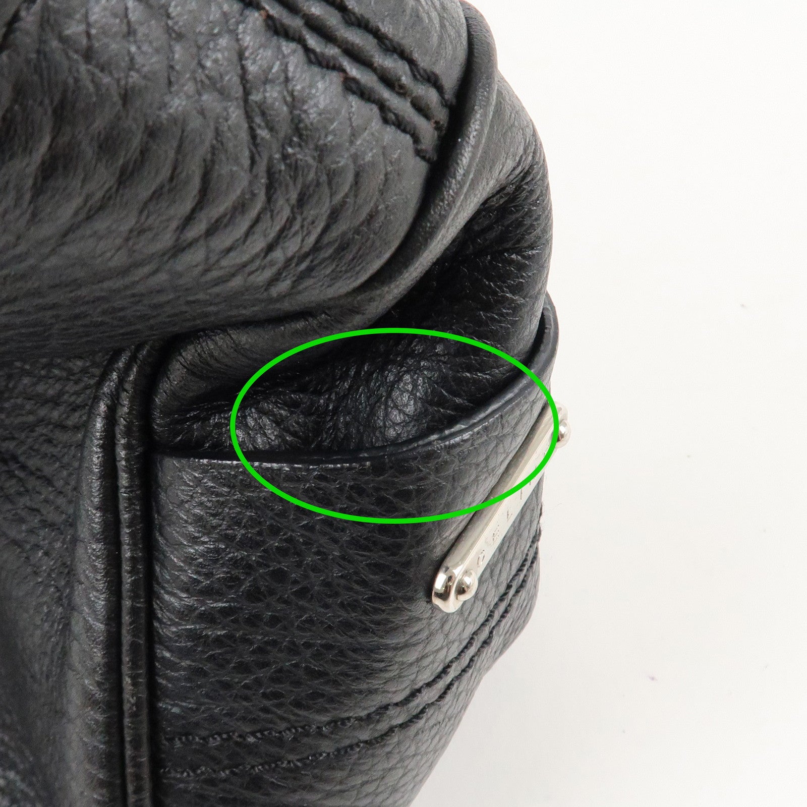 CELINE Leather Boogie Bag Hand Bag Silver Hard Ware Black Used