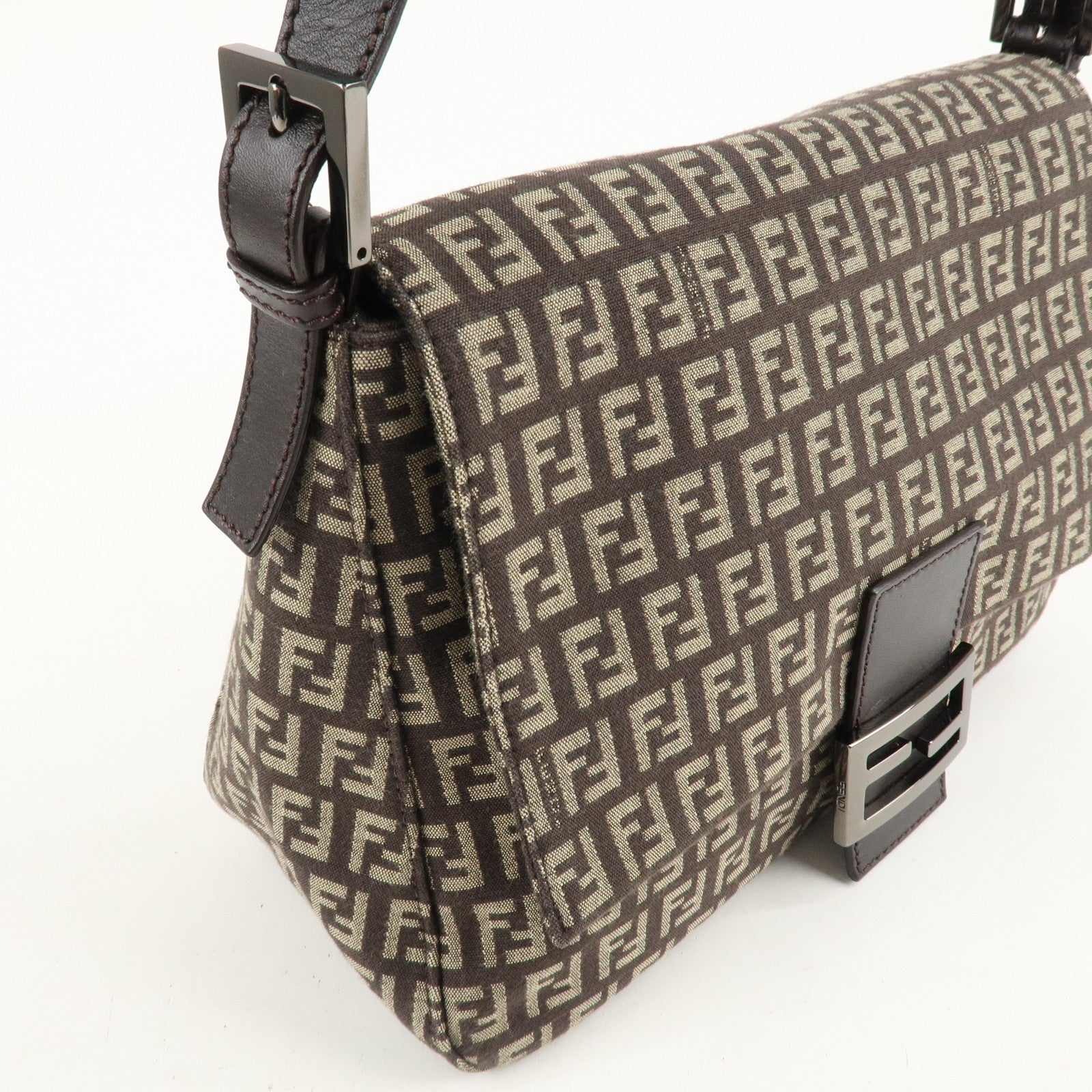 FENDI Mamma Bucket Zucchino Canvas Leather Shoulder Bag 8BR001 Used