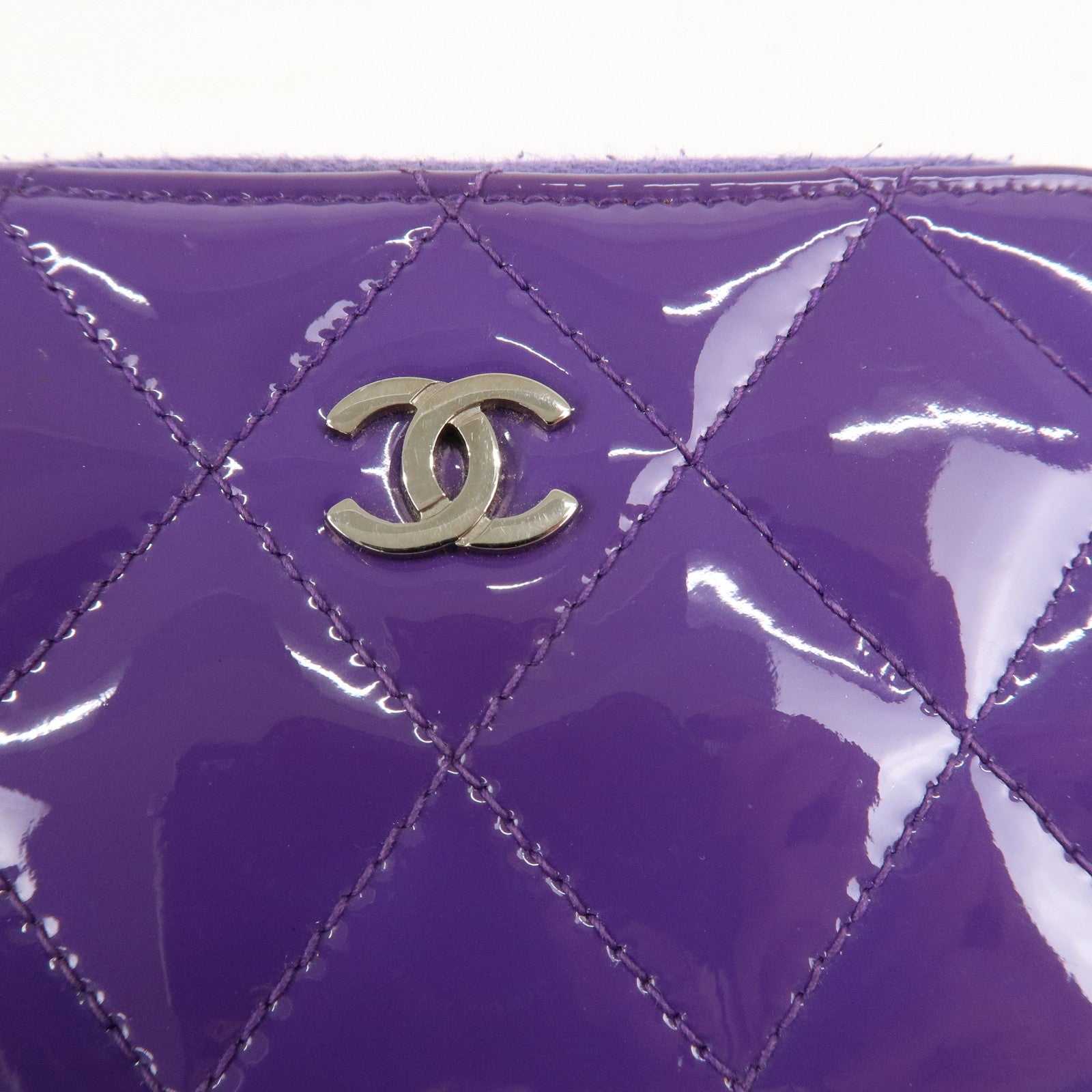 CHANEL Matelasse Patent Leather Card Case Coin Case Purple Used