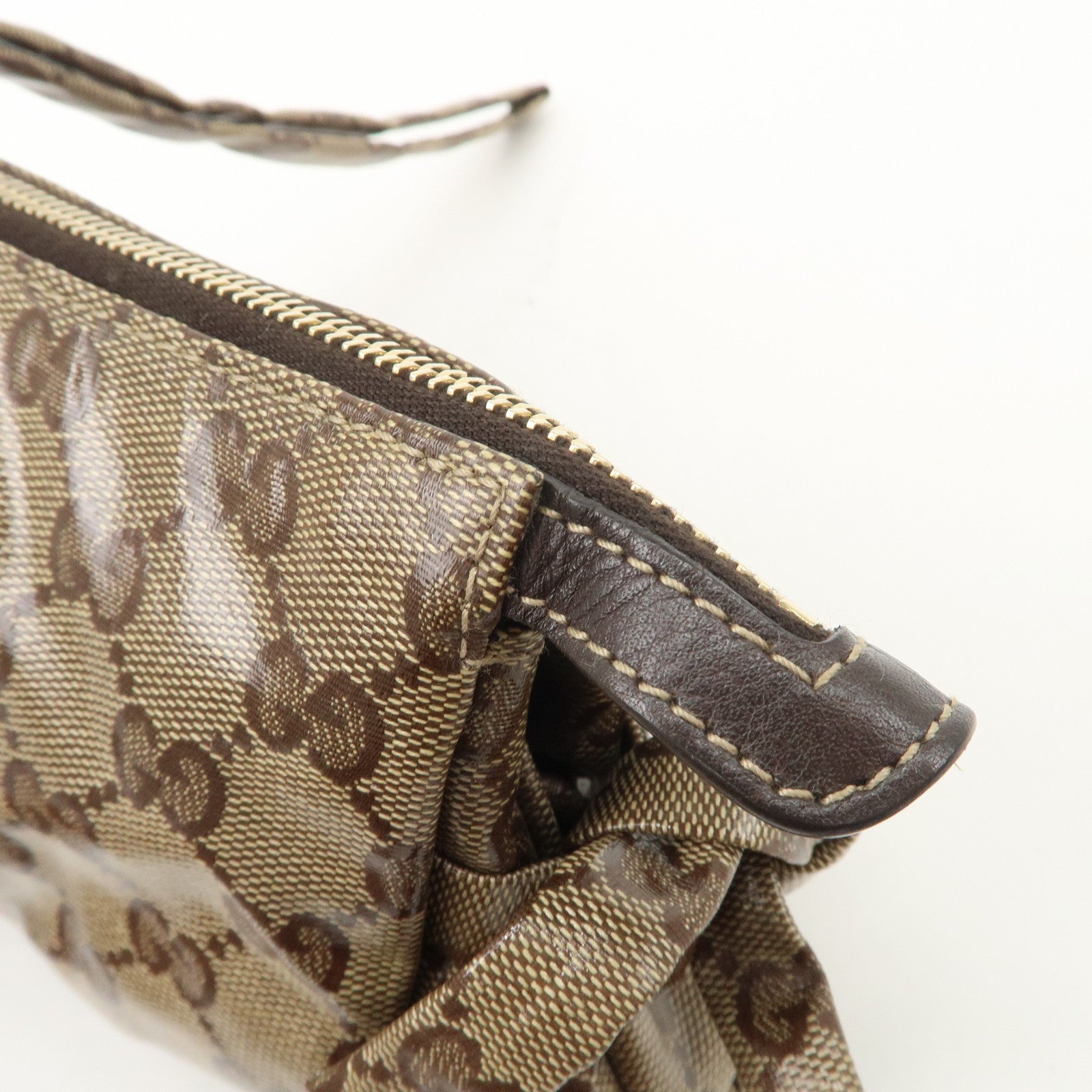 GUCCI Hysteria GG Crystal Leather Pouch Beige Brown 203632 Used