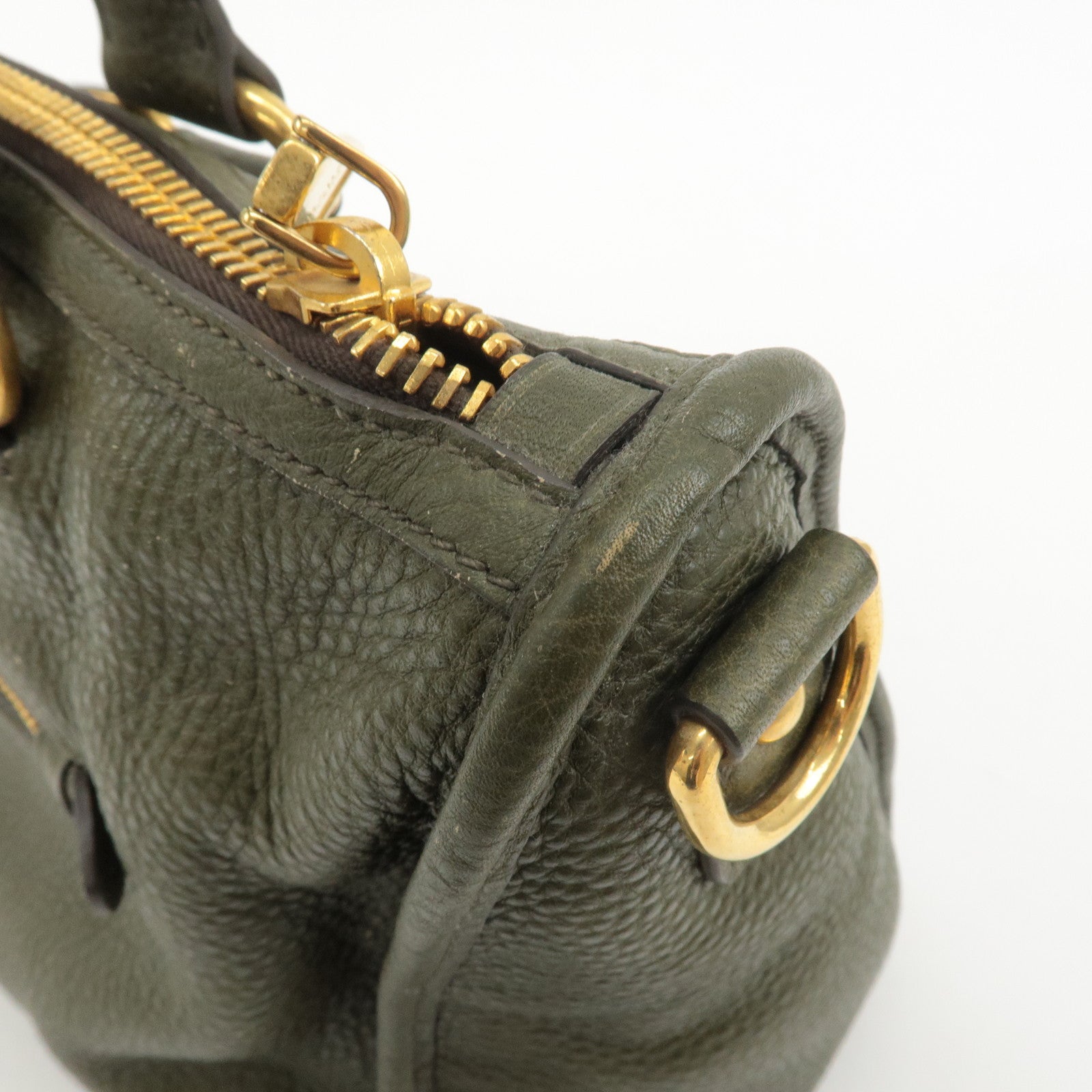 PRADA Leather 2Way Bag Hand Bag Shoulder Bag Khaki BL0805 Used