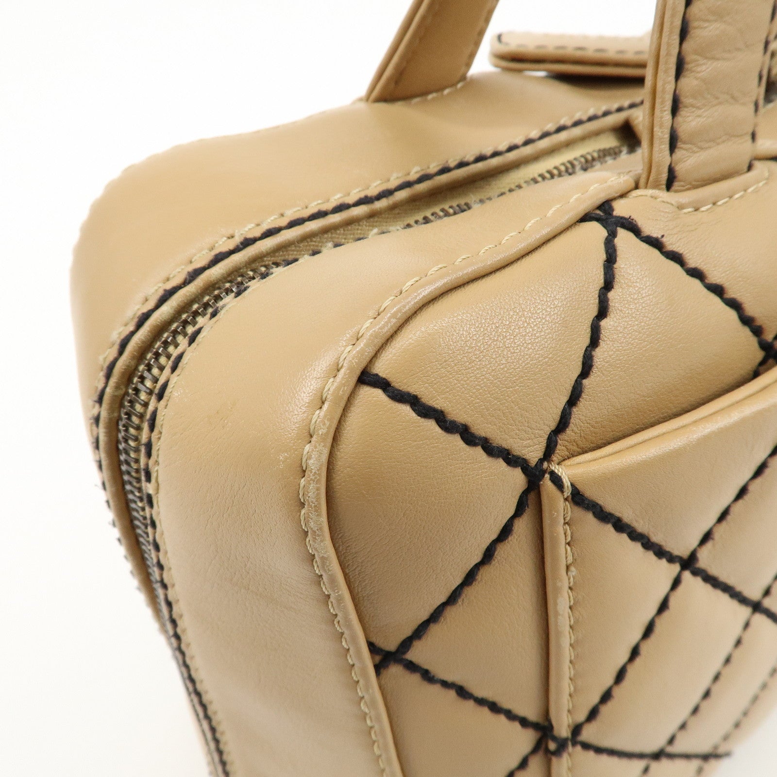 CHANEL Wild Stitch Lamb Skin Coco Mark Hand Bag Beige A14692 Used