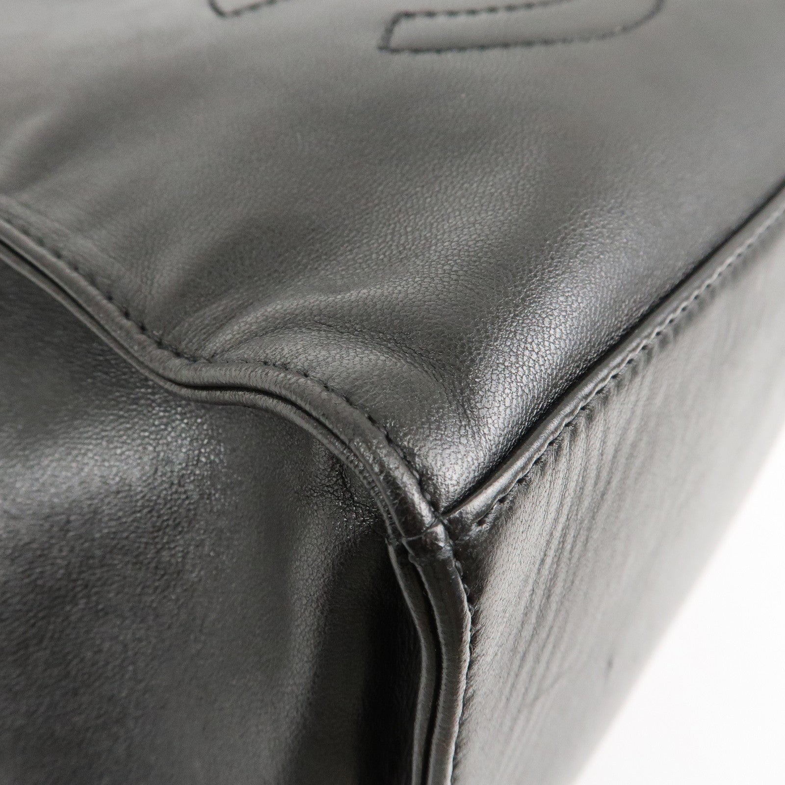 CHANEL COCO Mark Lamb Skin Stitch Shoulder Bag Black Gold Used