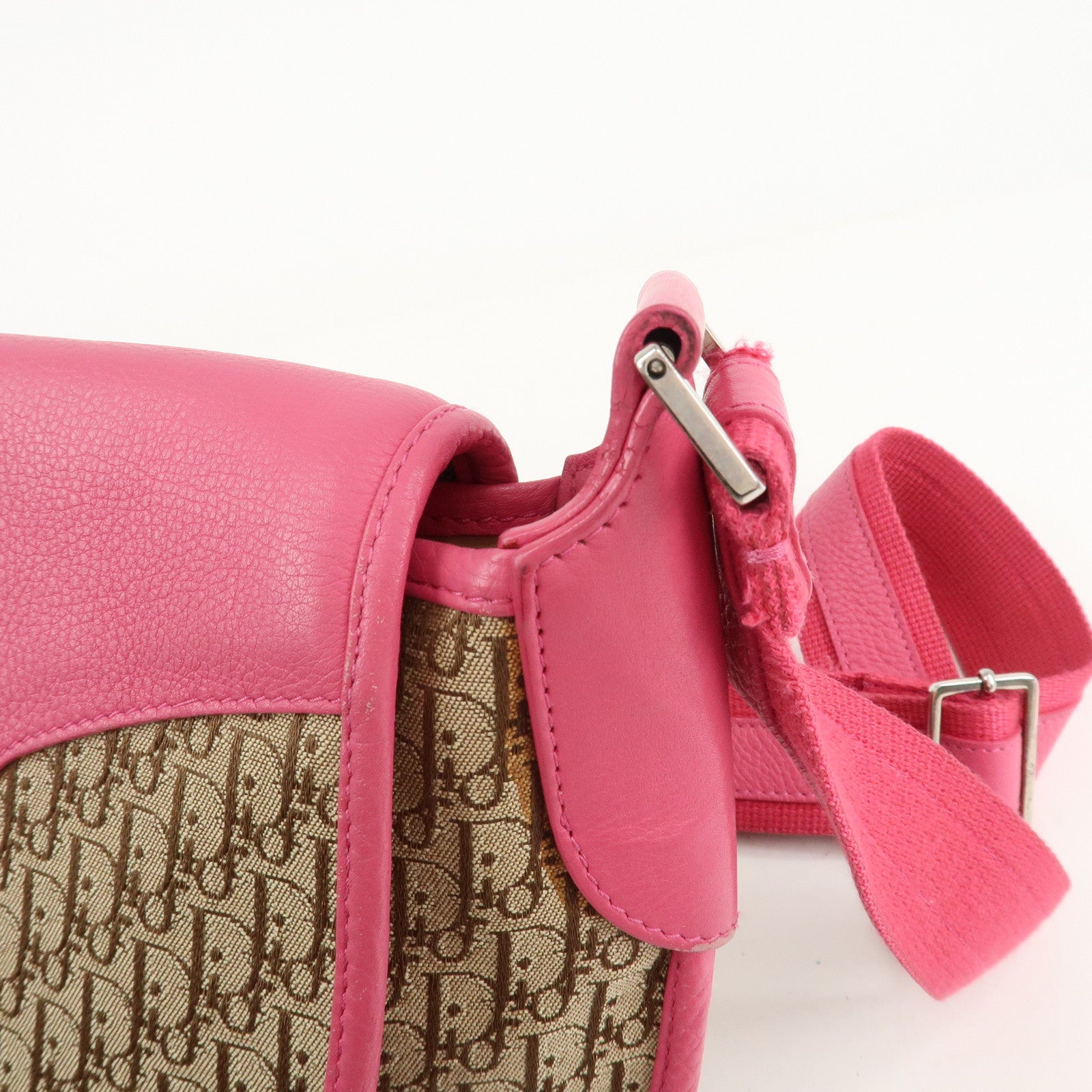 Christian Dior Trotter Canvas Leather Shoulder Bag Beige Pink Used