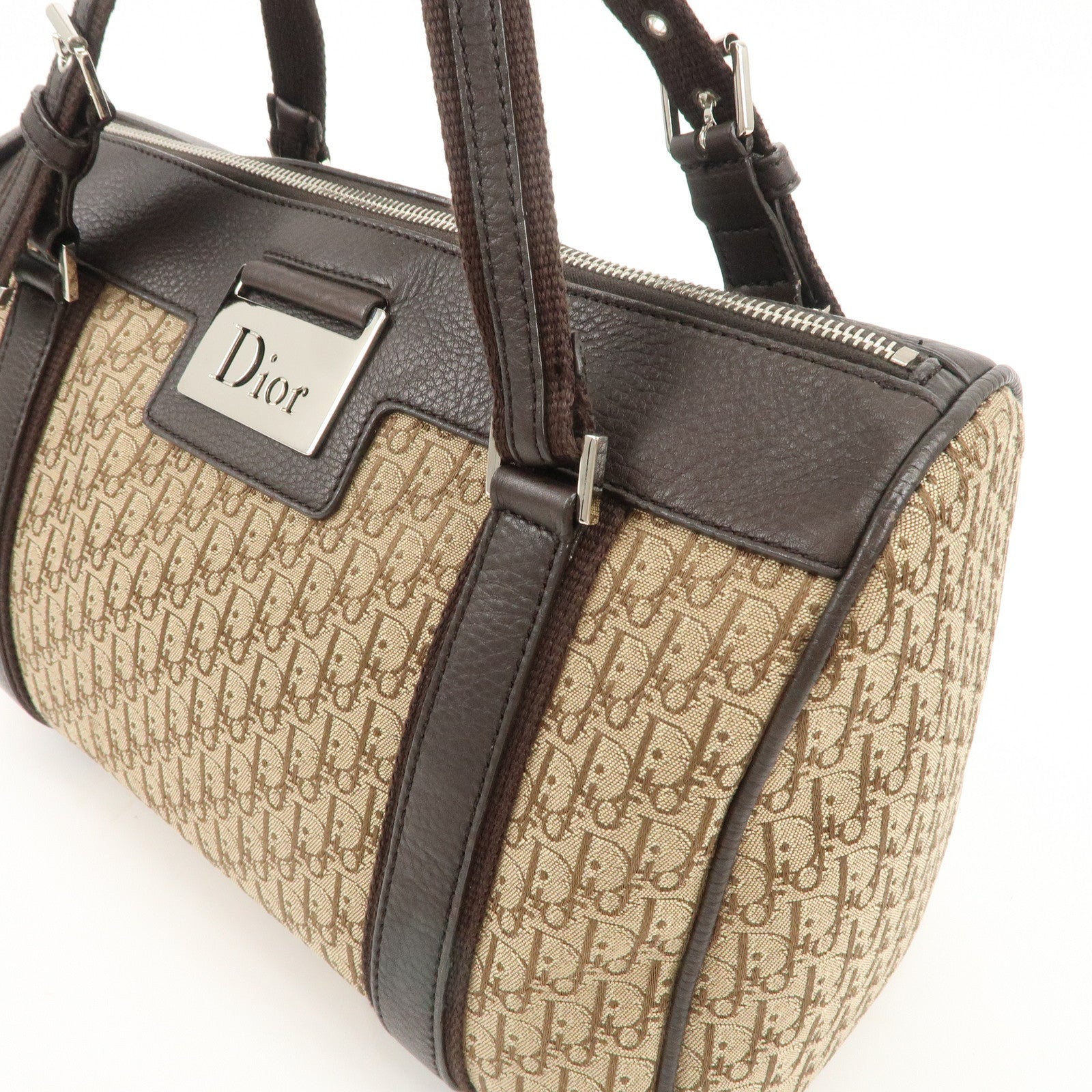 Christian Dior Trotter Canvas Leather Mini Boston Bag Beige Used